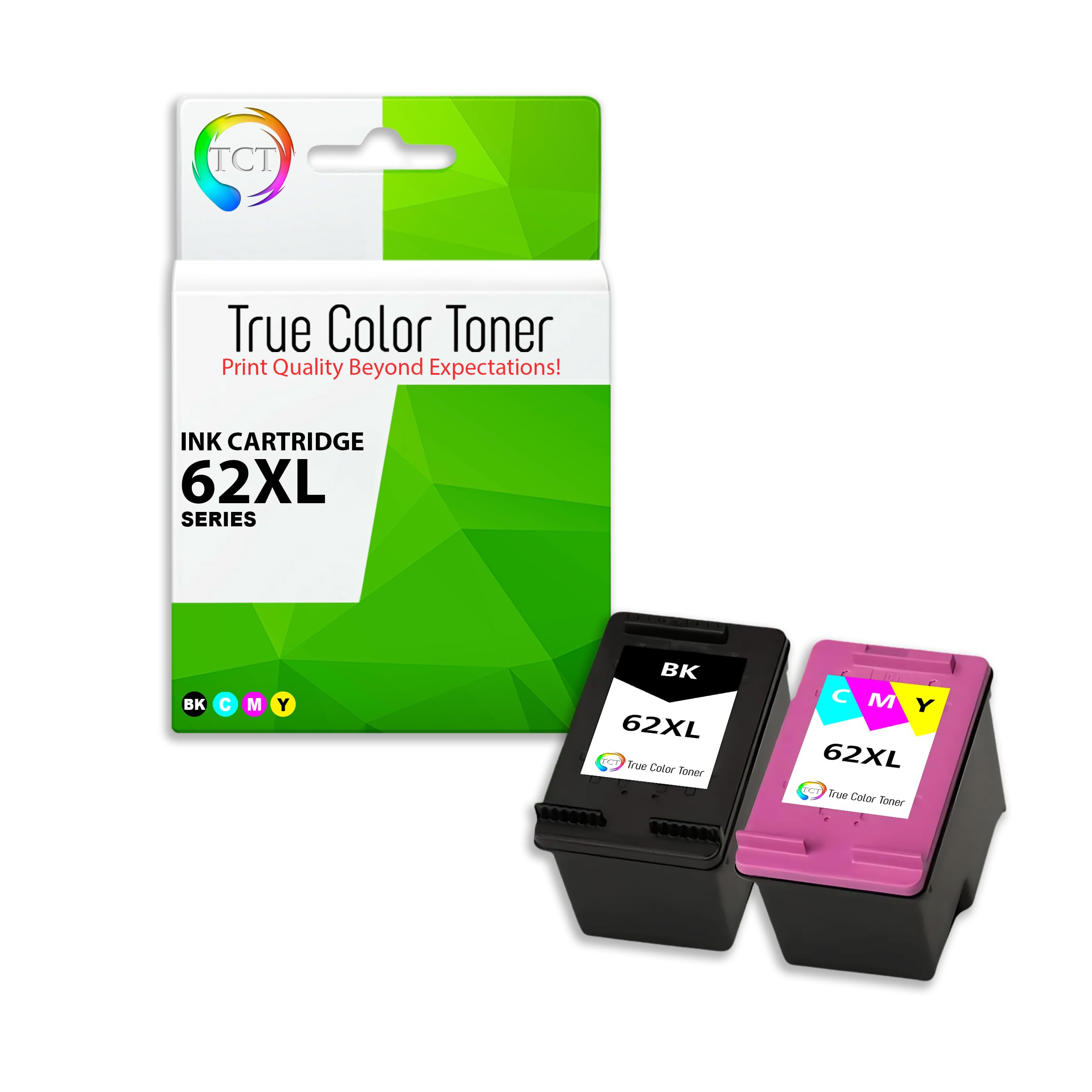TCT Compatible Ink Cartridge 2 Pack - Compatible Replacement for HP 62XL Black & Color High Yield for HP Envy 5640 5642 5643 OfficeJet 5745 5740