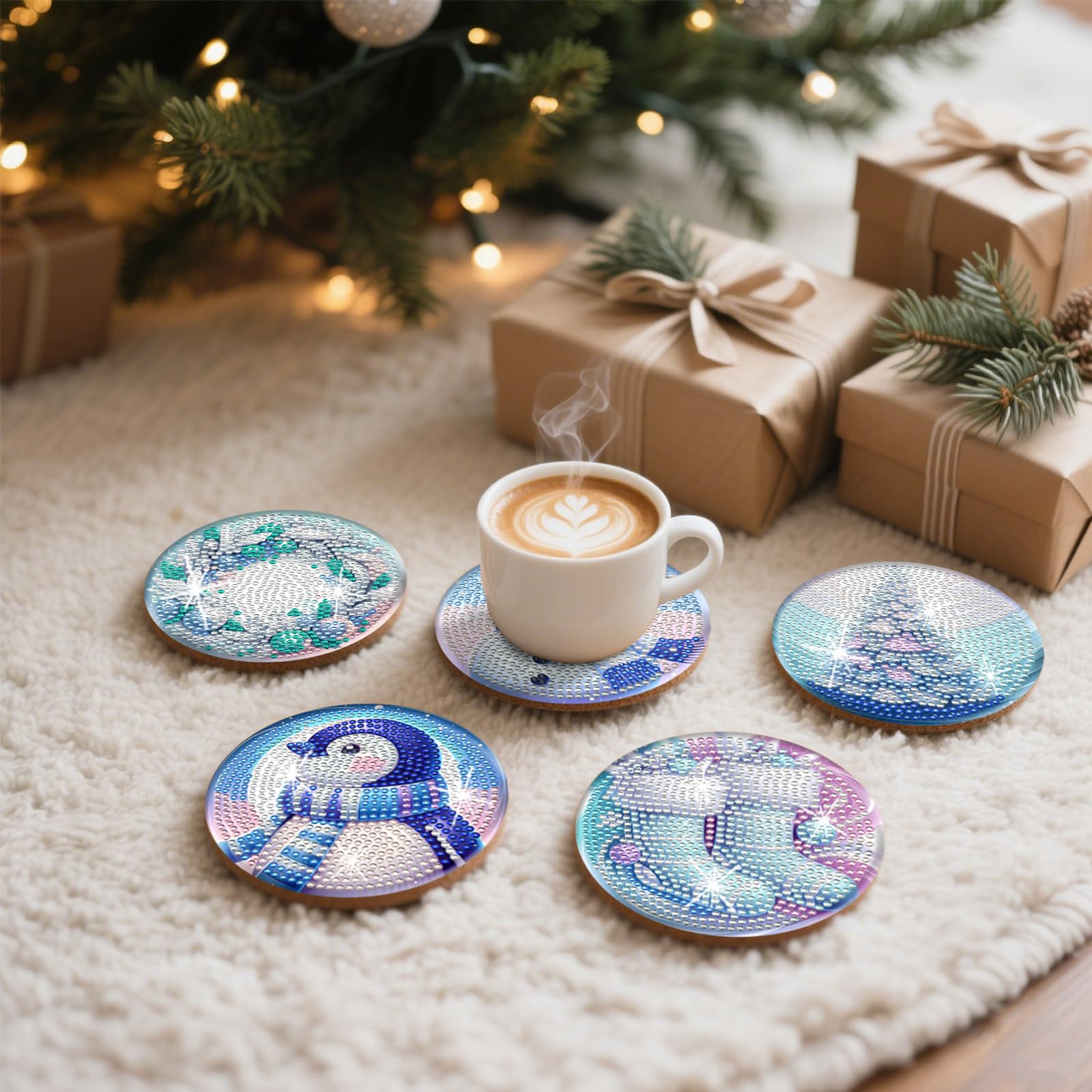 Set 8 Sottobicchieri Fai Da Te Diamond Painting – Albero Della Vita, Rotondi, Con Kit Di Strumenti, Per Decorazione Casa E Regalo Creativo - 2