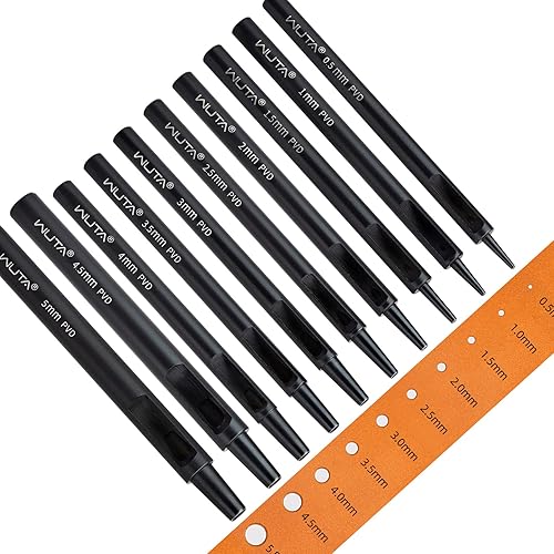 WUTA 10 piezas de punzones de cuero perforador de agujero redondo chapado en titanio hueco herramienta de perforación de trabajo para correa de