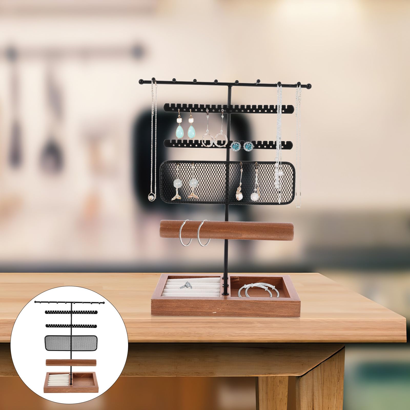 ABOOFAN Espositore Elegante e Legno per Gioielli Supporto in Ferro Organizer Esposizione e Organizzazione per Bracciali e Anelli per Orecchini e Orologi