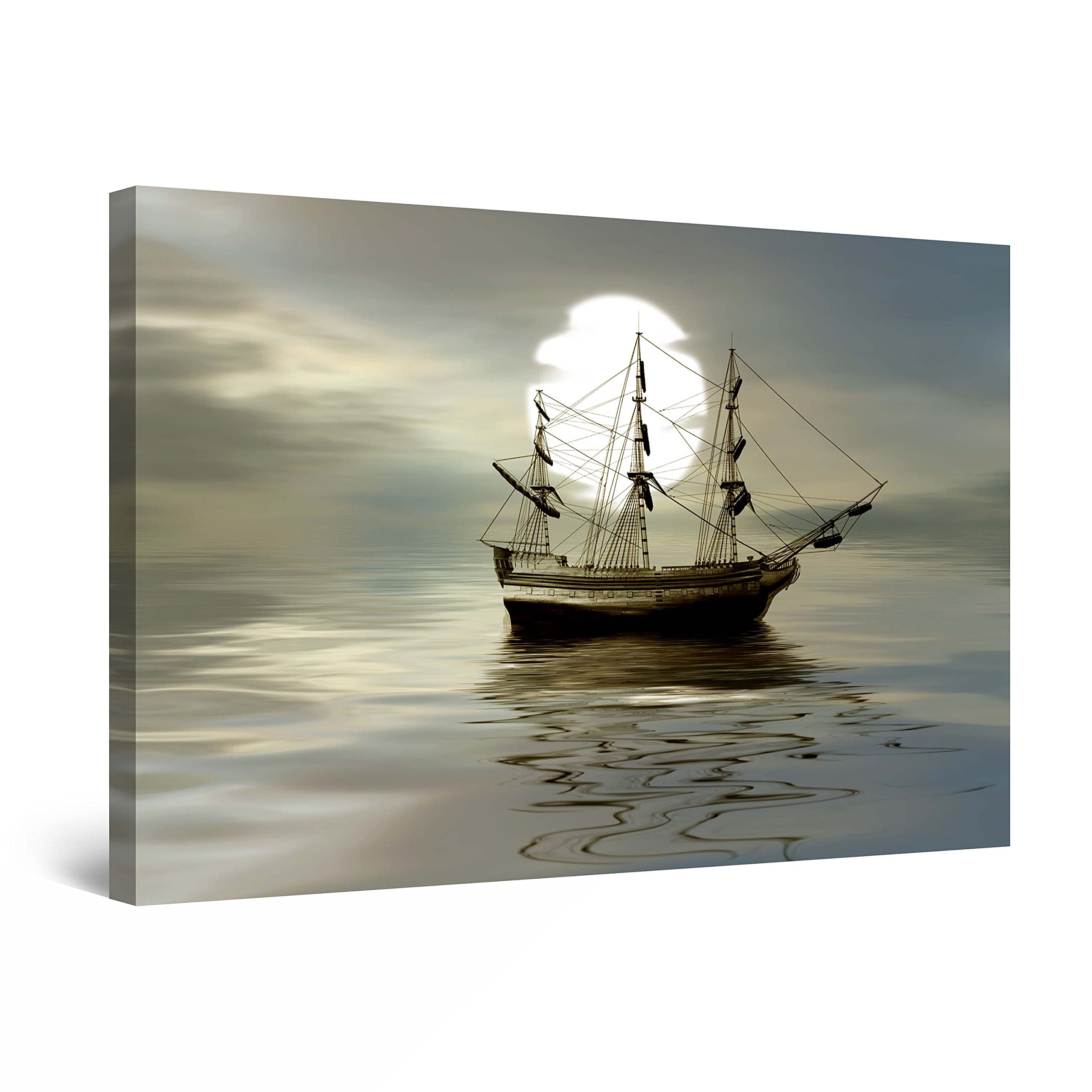 StartonightCanvas Wall Art - Ship and the Moon - Decor Painting for Living Room 32" x 48"
