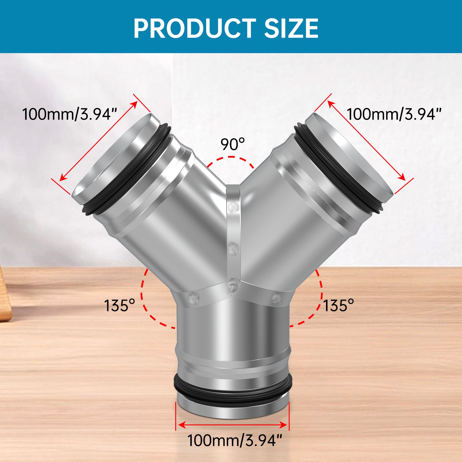 Divisor de conducto de 4 pulgadas para manguera de ventilación de 3 vías (forma de Y con junta de goma)