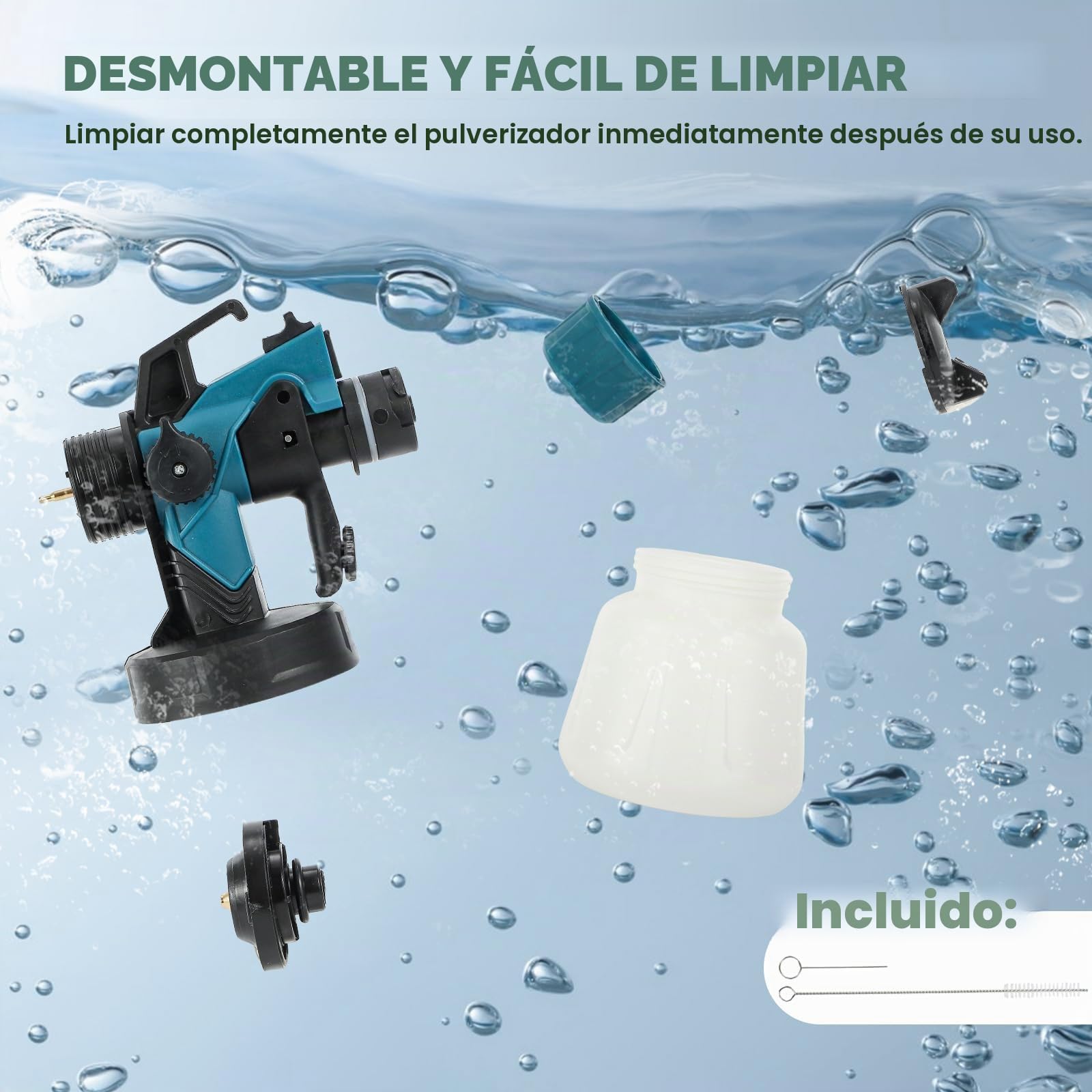 Huanyu Pulverizador de Pintura inalámbrico, 5 boquillas, 3 Patrones, 900ml | 2 * 21V 4.0Ah Baterías, Pistola de Pintura eléctrico, Pintura para muebles y casa