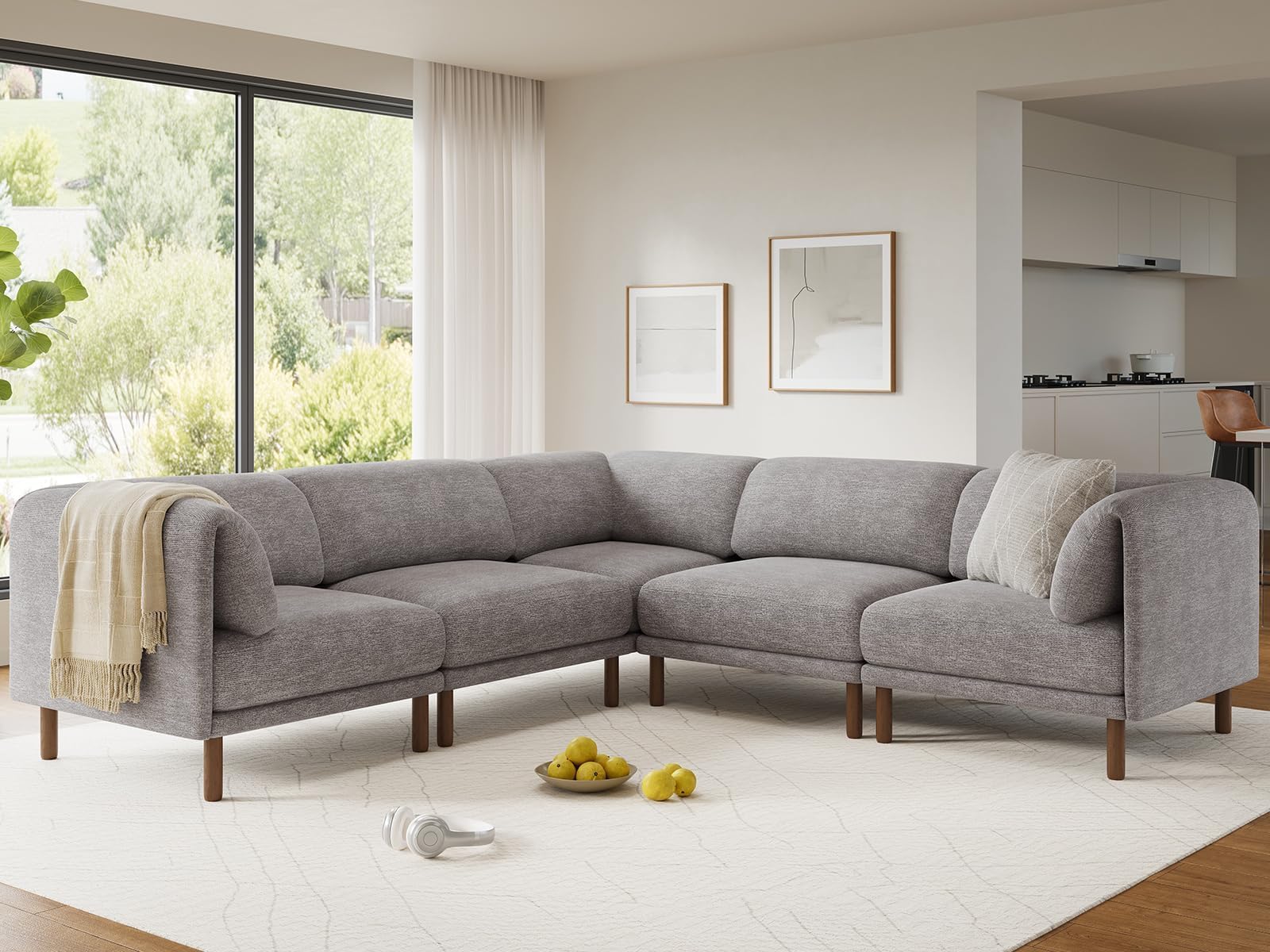 CUGOAO Modular Sectional Sofa 5 Seats L-Shaped Mid Century Modern Sectional Couch Deep Seat Modular Couch Chenille Comfy