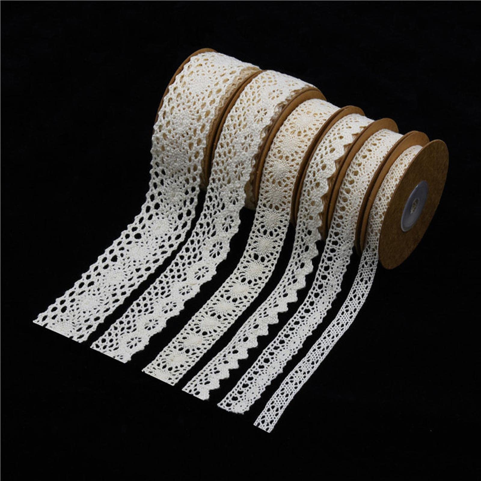 Juego de 3 cintas de tela de encaje para paquete de regalo, manualidades, ropa, mantel, beige, estilo 7