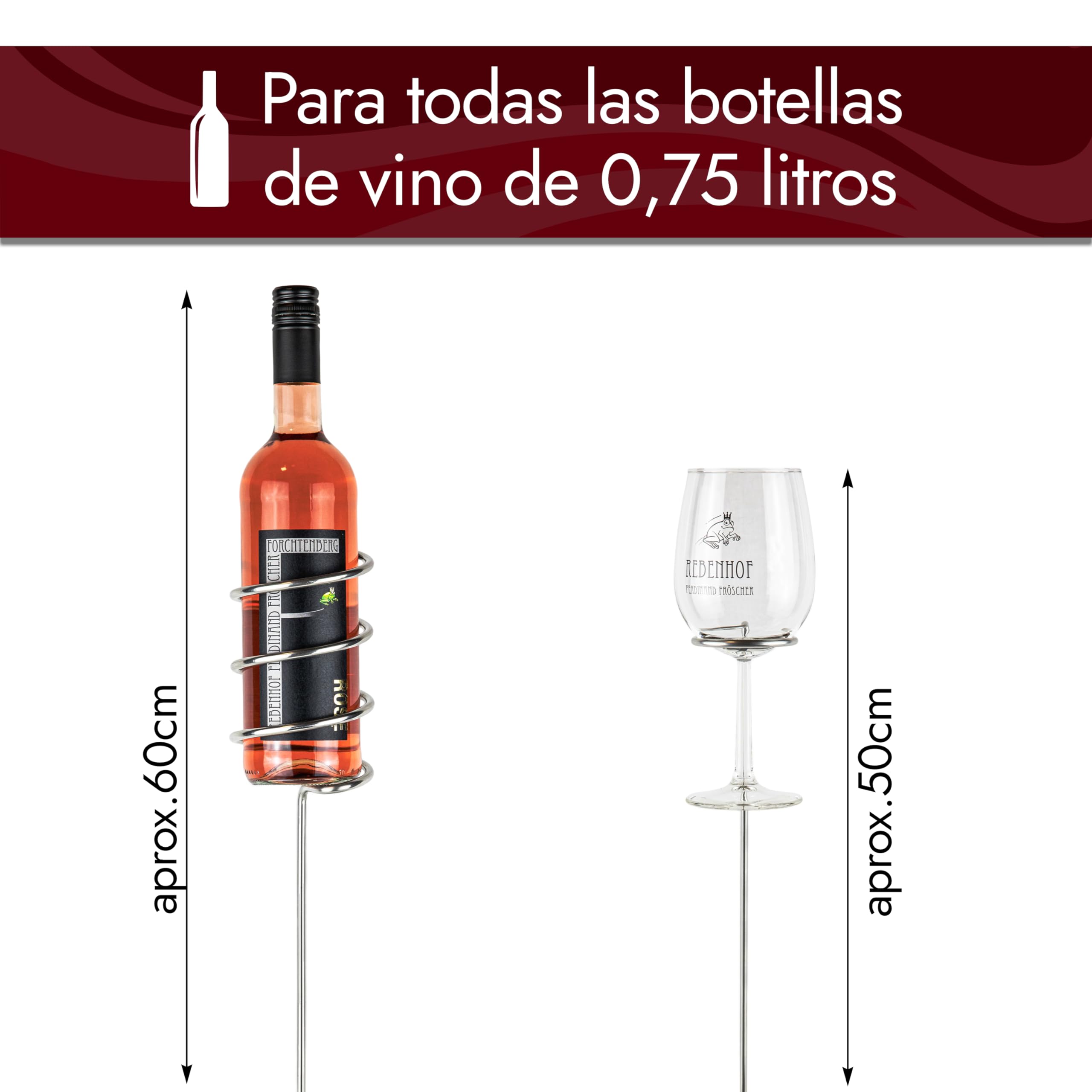 Soporte para botellas de vino de acero inoxidable, para disfrutar del vino en cualquier lugar, el gadget para pícnic en la playa en el jardín y en el camping (juego de iniciación)