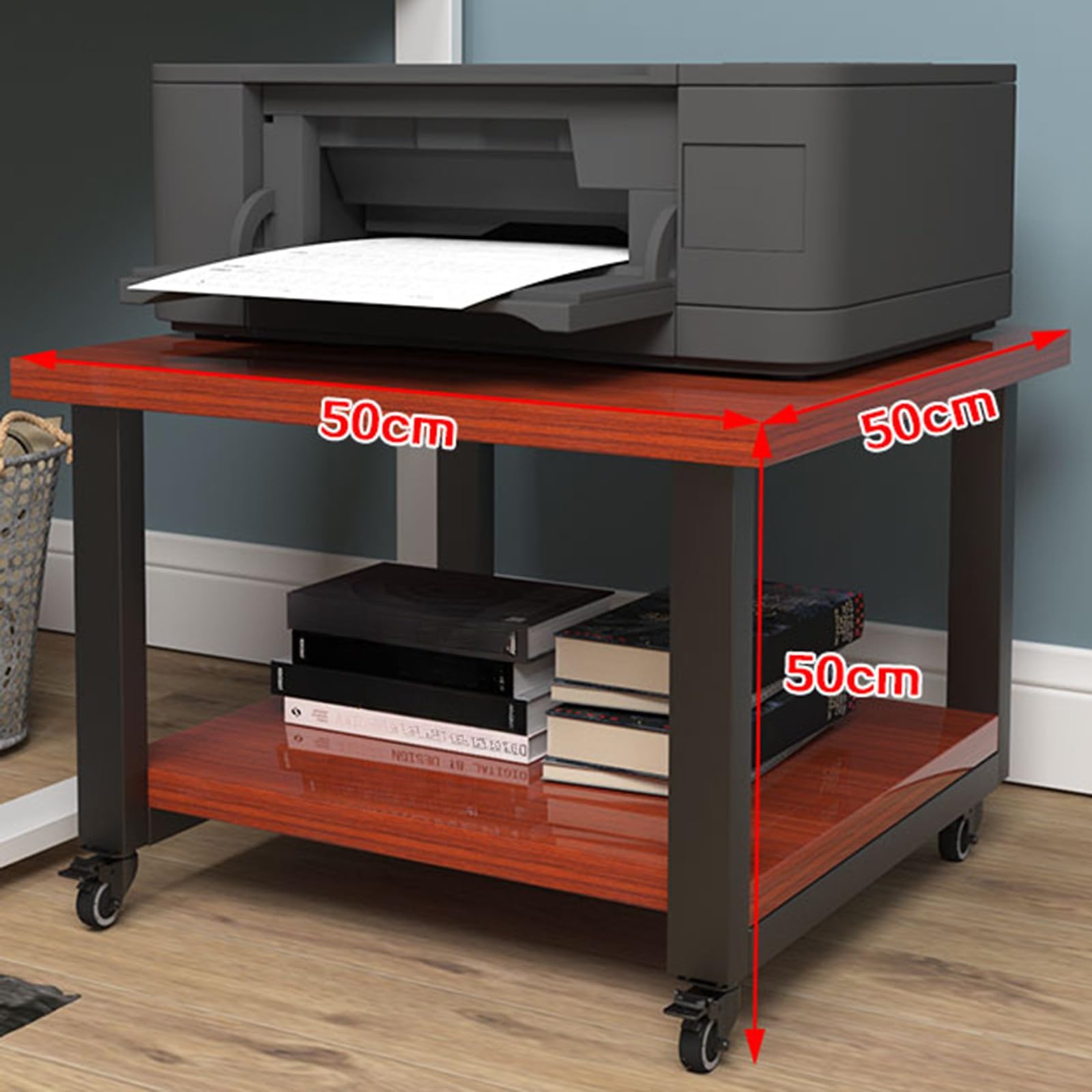 Soporte para Impresora Debajo del Escritorio de 19,7''x19,7'' con Estante de Almacenamiento, Carrito rodante de 2 Niveles con Ruedas bloqueables, Soporte para copiadora de Mesa Ver