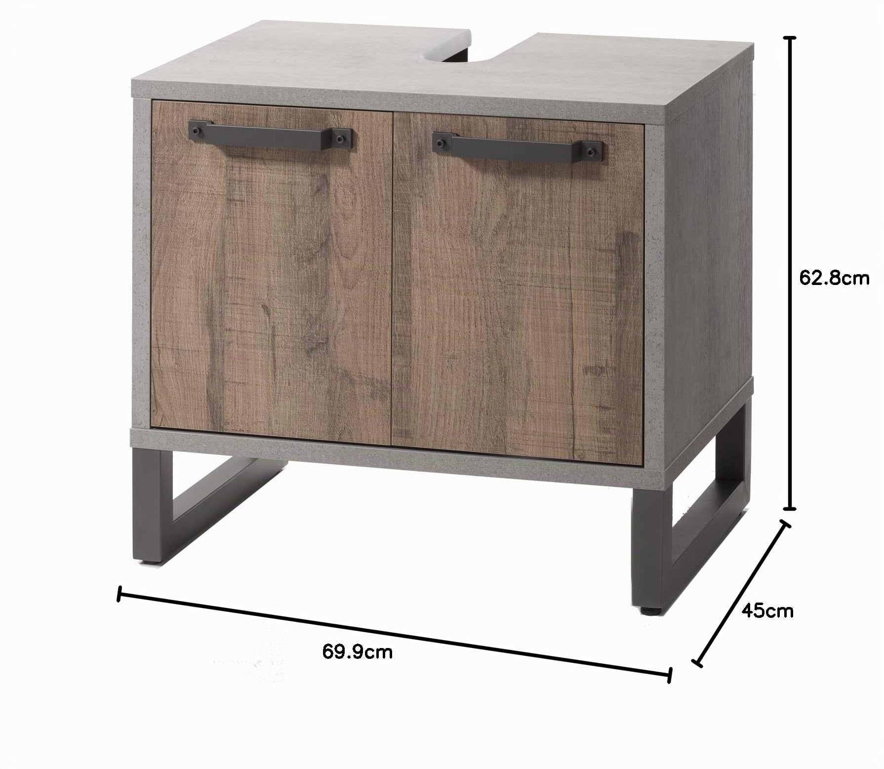 Composad | Sottolavabo della Linea LAFABRICA con 2 Ante, Mobile Sottolavabo, Mobile bagno, Sottolavello, (LxAxP) 69,90x62,80x45 cm, Colore Rovere e Cemento, Made in Italy