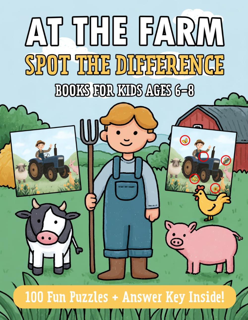 At The Farm: Spot The Difference Books for Kids Ages 6-8