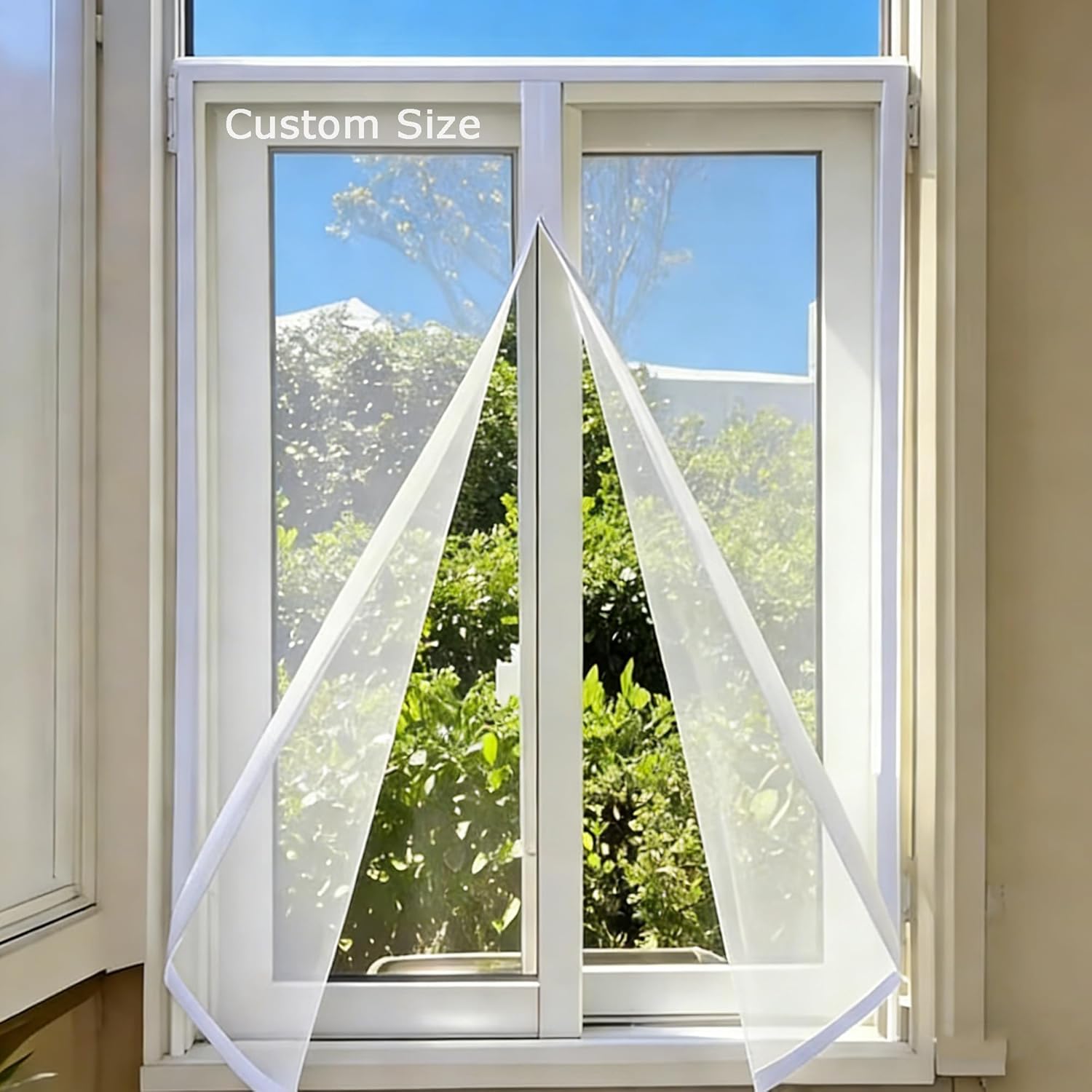 Custom Size Fly Screens for Windows, Self-Adhesive Window Screen Mesh, Durable Anti-Mosquito Net with Zipper, Cat Protection Guard Mesh, Keep Bugs Flies Out