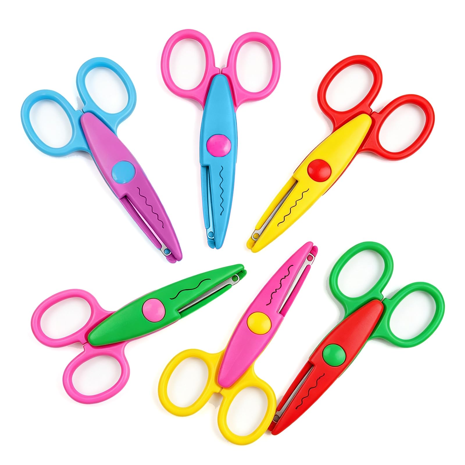Kids Safety Scissors Set,Serrated Zig Zag Edge Art Craft Scissors 6Pcs
