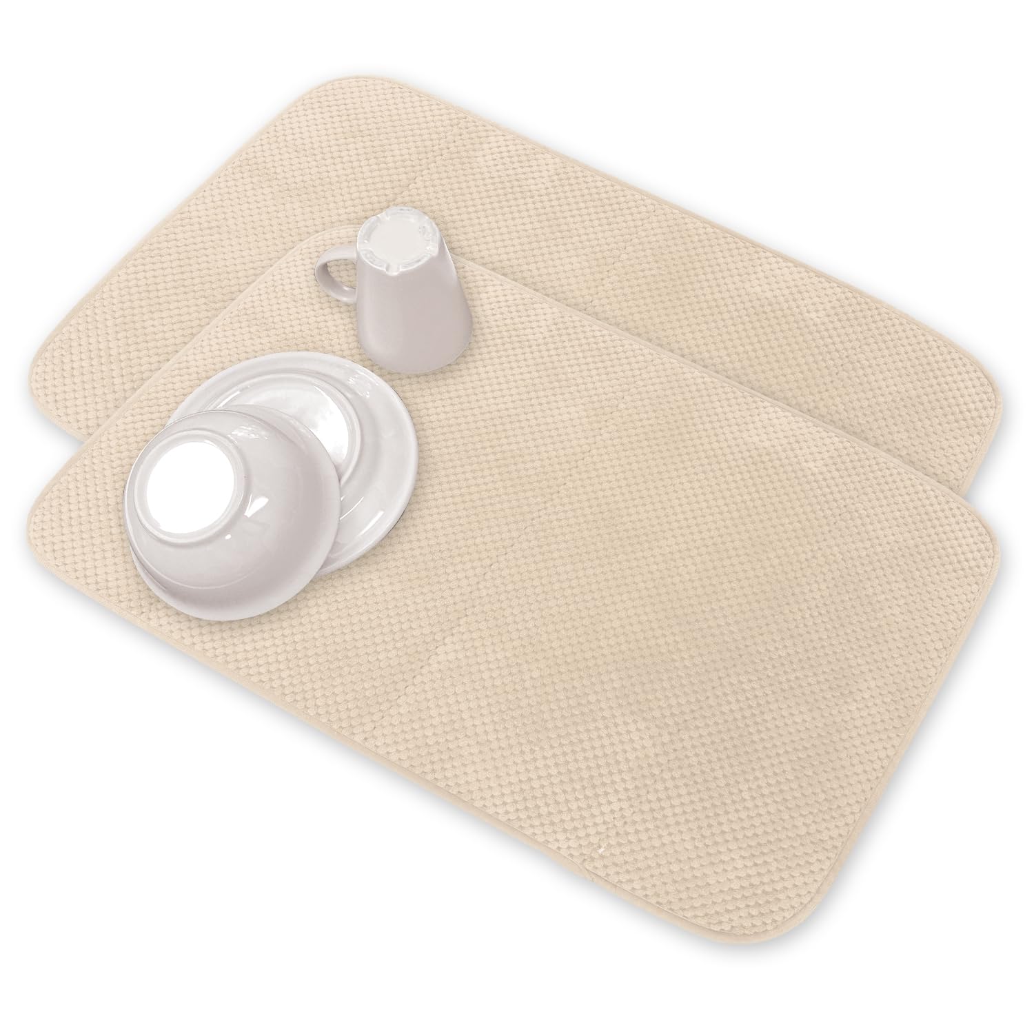 Homewear2 Pack Dish Drying Mat for Kitchen, Dishes, Utensils, Pots and Pans, Super Absorbent Polyester, 16 x 26 inches, Countertop Sink, Machine Washable, large