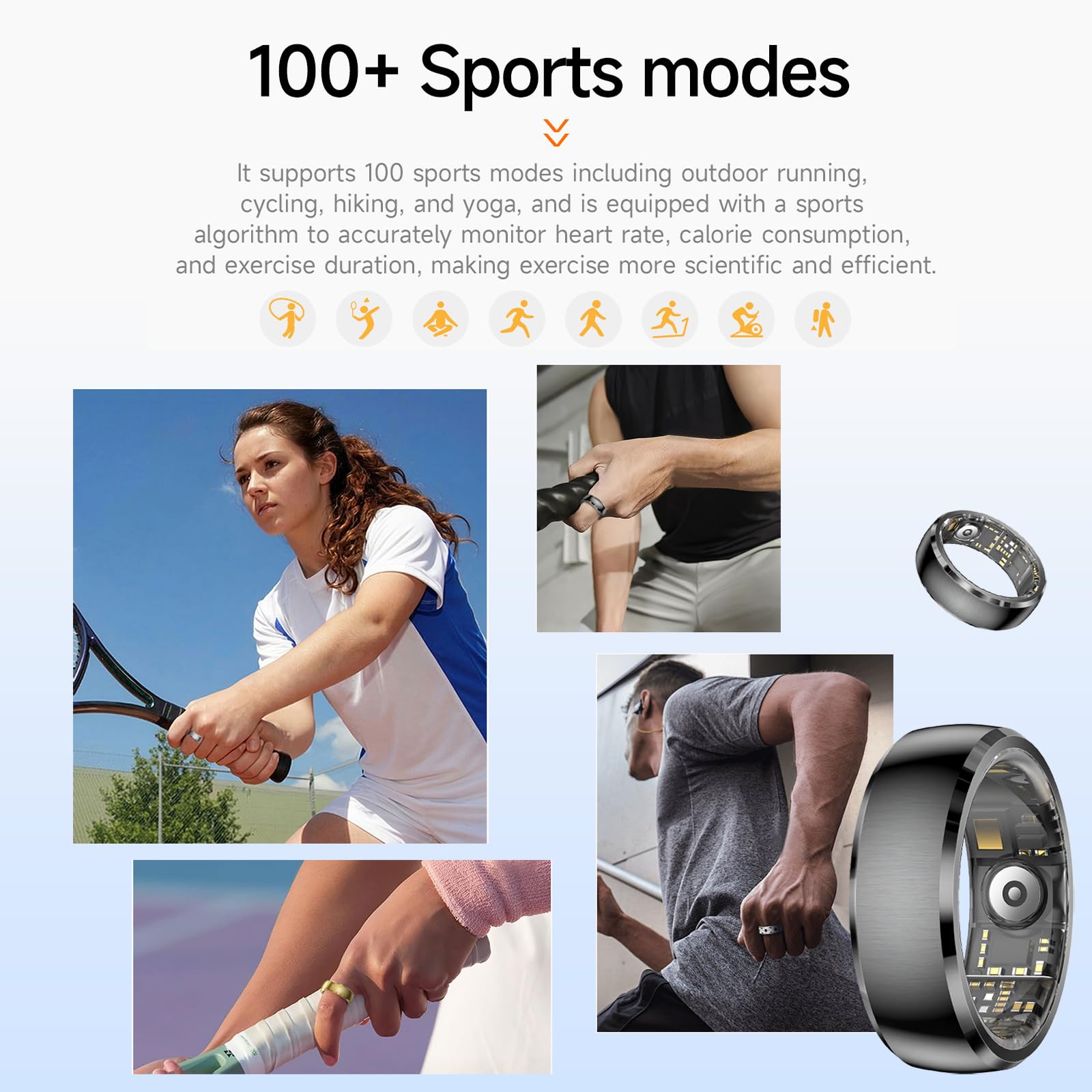 findtime Bague intelligente ultra légère avec plus de 100 vibrations sportives Noir 10#