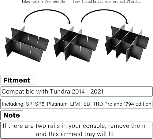 Miniatura 2 de Divisores organizadores de consola central compatibles con Toyota Tundra 2014-2019 2020 2021, bandeja de compartimento de inserción, caja de