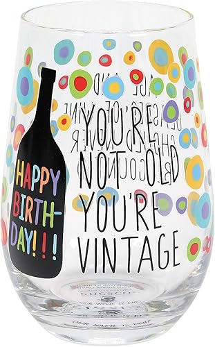 Enesco Our Name is Mud Happy Birthday Not Old Vintage Copa de vino sin tallo, 15 onzas, transparente