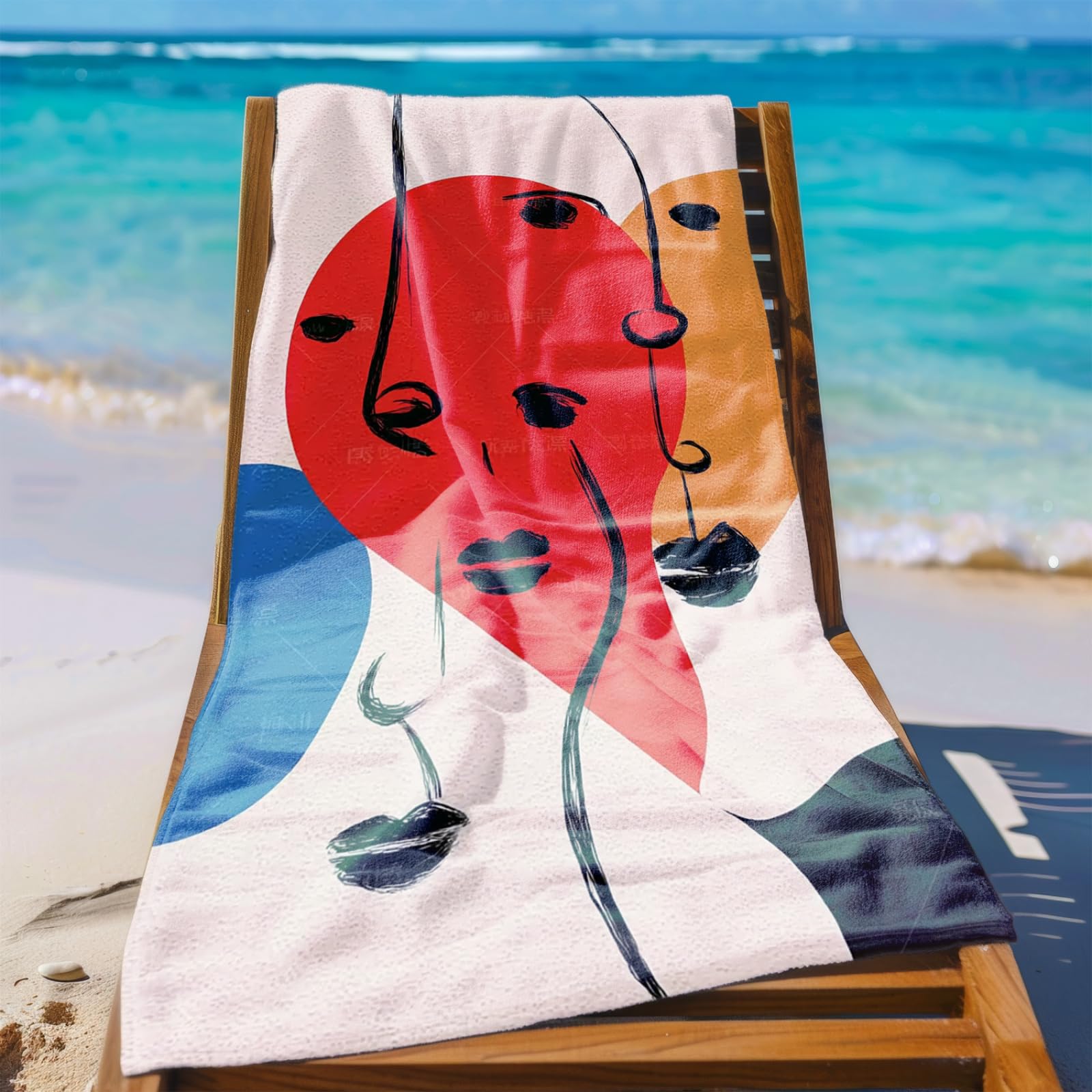 Telo Mare Microfibra 210x230 Rosso Blu Minimalista Telo Spiaggia Grande Antisabbia,XXL Asciugamano Mare, Asciugatura Rapida, Stuoia Spiaggia Leggero E Portatile