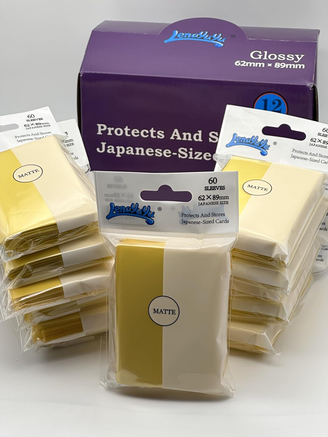 1 Box of 720 Counts -12packs Yellow Color Front Glossy Japanese Small Card Sleeves 62mmx89mm Card Sleeves, Toploading fits for Japanese Trading Card Perfect Size