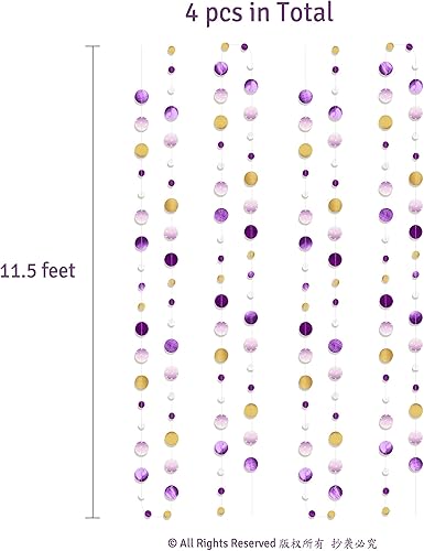 Miniatura 2 de Cheerland Guirnalda de oro púrpura Rapunzel decoraciones de cumpleaños de lavanda, decoración de fiesta de fantasía, círculo de serpentinas doradas,