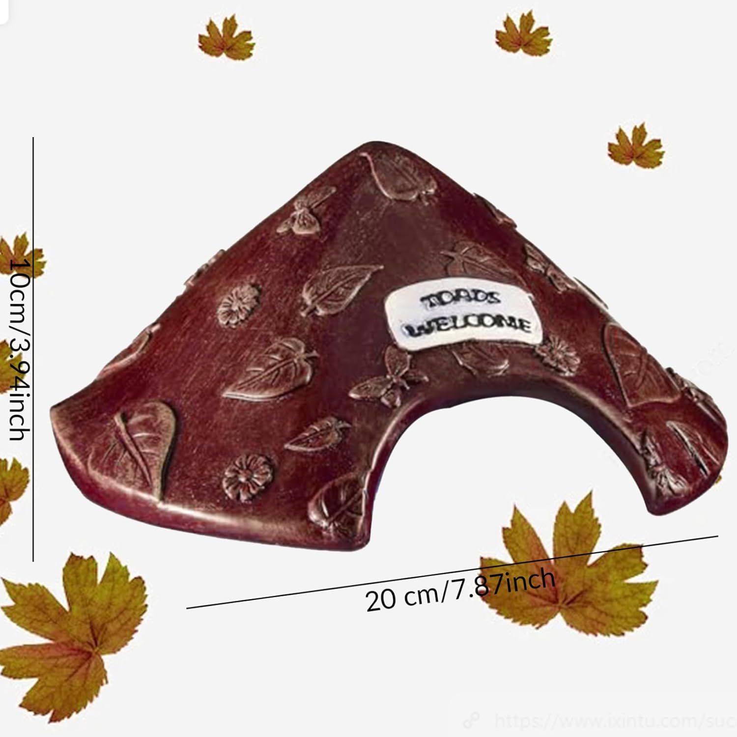 Toad House 8x4in Leaf Pattern Frog House Resin Protective Toad Habitat with Welcome Sign Cute for Outside Garden, Zoo, Aquarium, Brown &