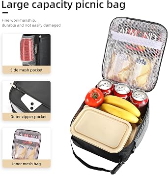 Lovoeo Lunch box Lunch bag for men women Insulated Lunchbox Lunch bags for Work Picnic Travel (Black)