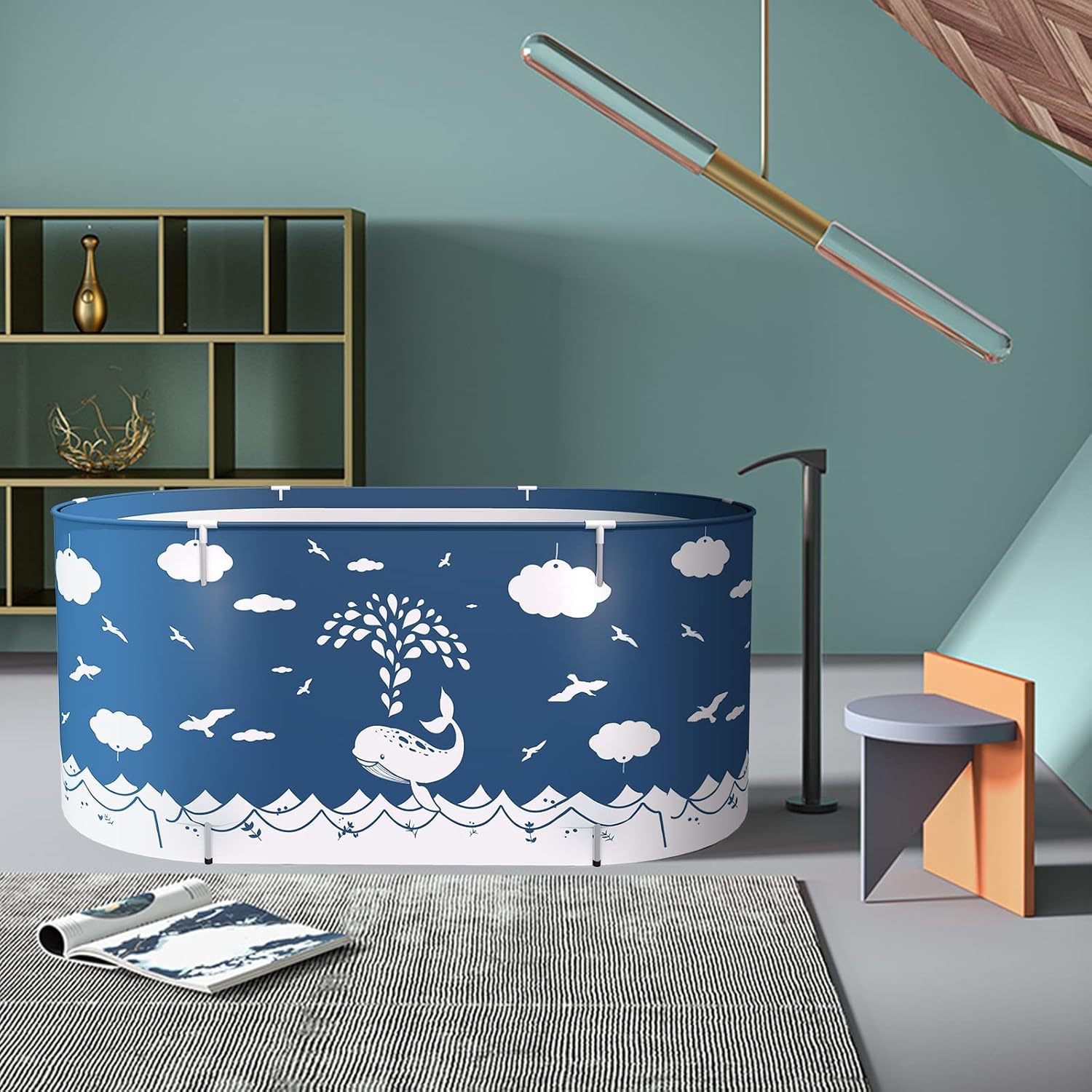 ptlsy Portable Bathtub for Adult, Ice Bath Tub for Adults, Folding Japanese Soaking Bath Tub Fit for Cold Warm Spa Indoor & Outdoor (Whale)