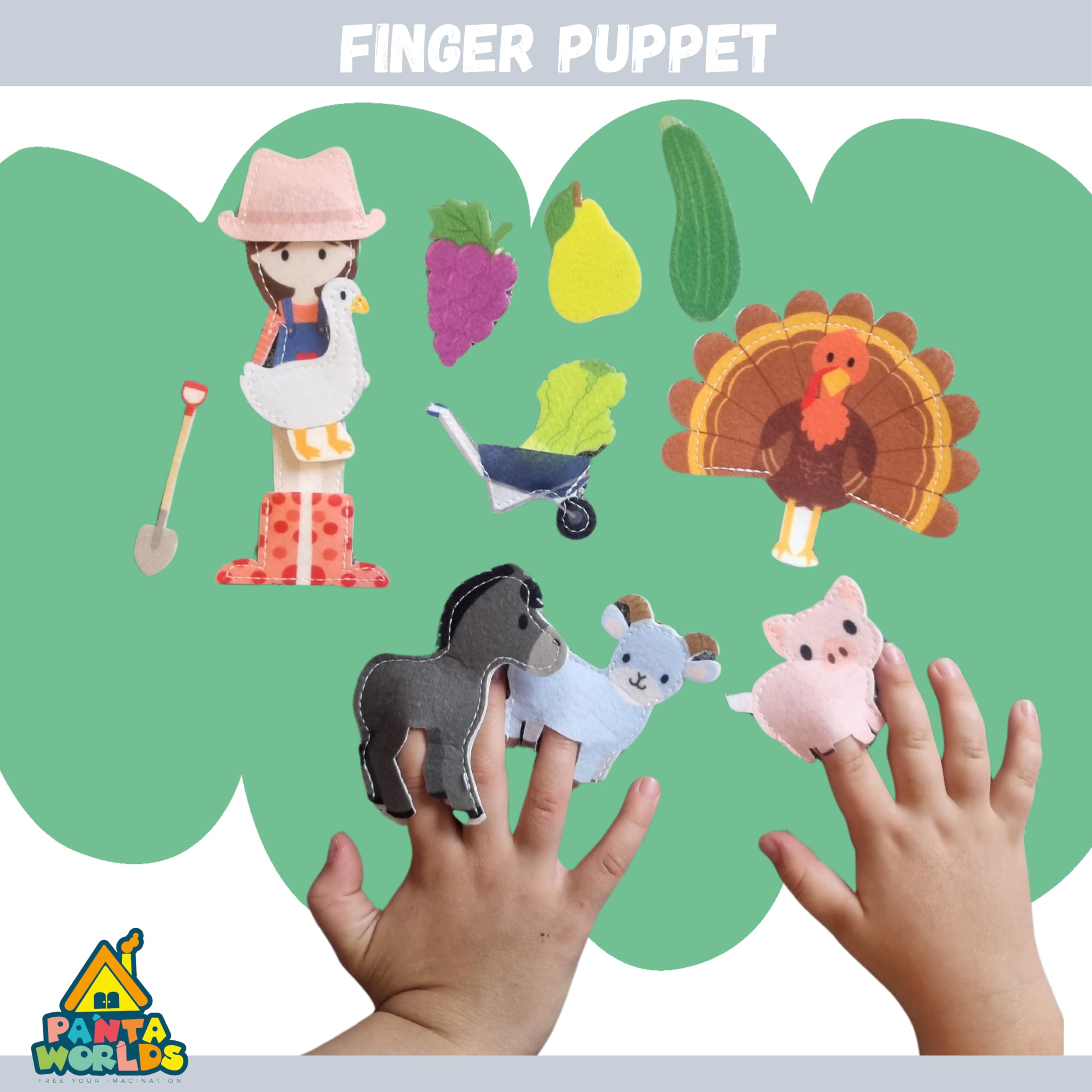 Pantaworlds | Play Kit Feltro per Quiet Book, Set Personaggi in Feltro per Libro Montessori Interattivo, Marionette da Mano per Bambini | Idea Regalo Bambini | Certificato CE | Fattoria (Animali-Orto) - 4