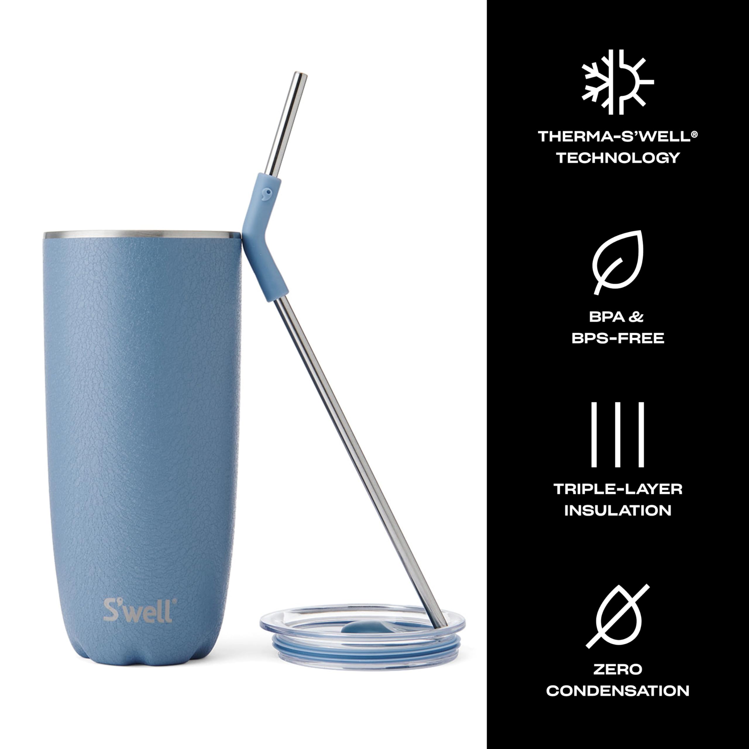 S'well Stainless Steel Tumbler with Straw and Slide-Open Lid, 24oz, Desert Sky, Triple Layered Vacuum Insulated Containers Keeps Drinks Cold for 18 Hours and Hot for 5, BPA Free