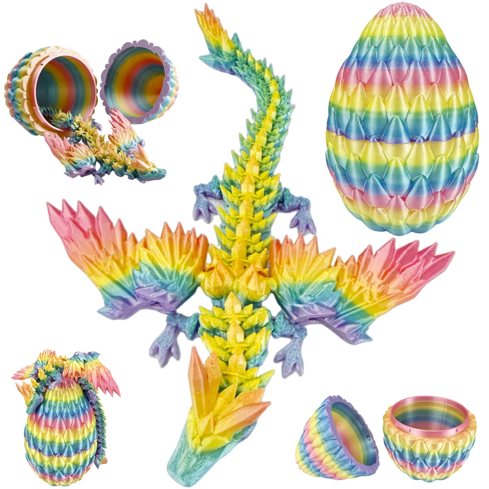Joycabin 3D Printed Dragon Egg with Dragon, 3D Printed Articulated Crystal Animals Fidget Toy and Decor for Kids Friends Colleagues – Christmas Birthday Halloween Easter Decoration Gift (Colorful) — image 1