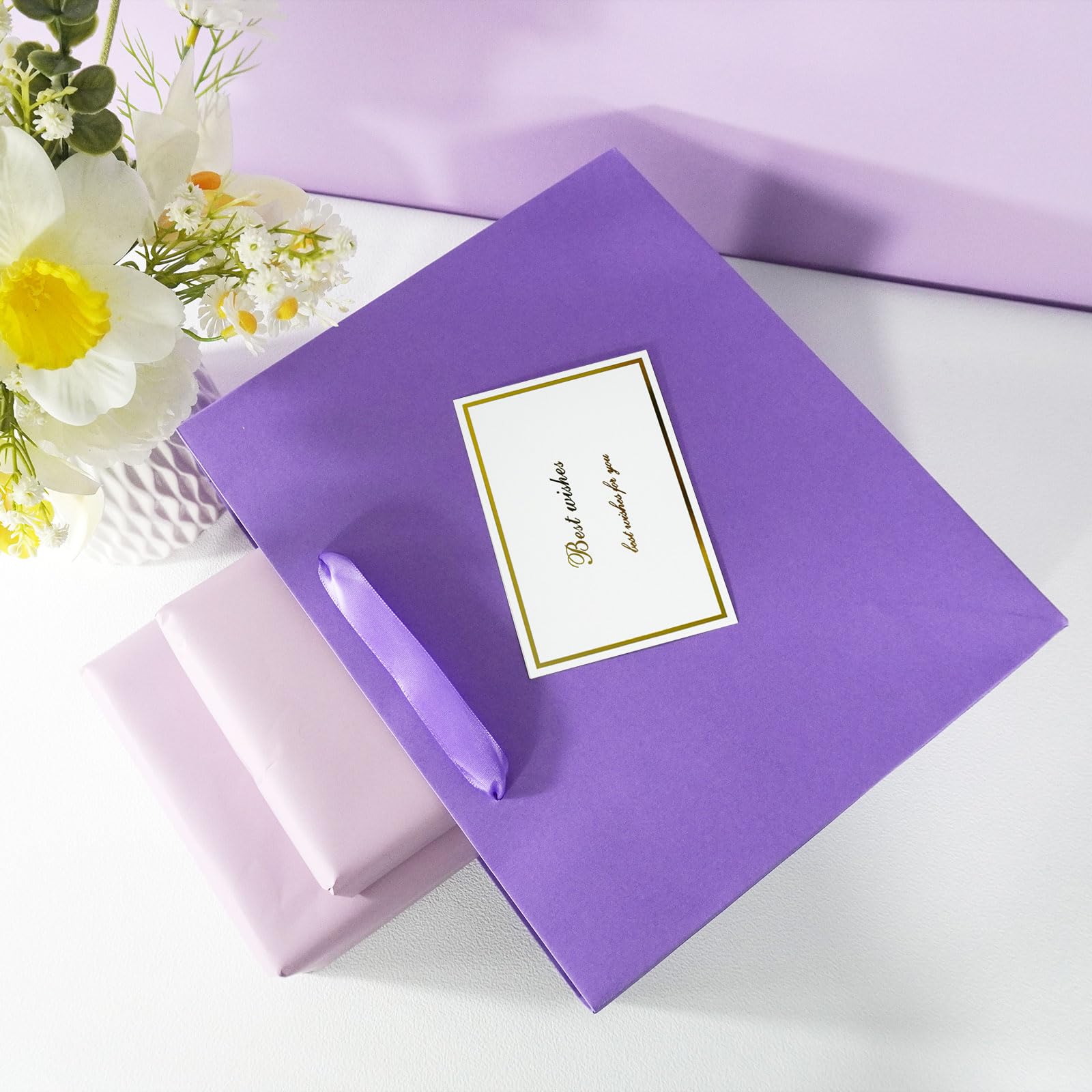 Elegant Purple Gift Bag 11.8"x4.5"x9.8" with Ribbon Handles, Includes Card and Tissue Papers, Perfect for Birthdays, Weddings, Parties, Holidays, Baby Shower