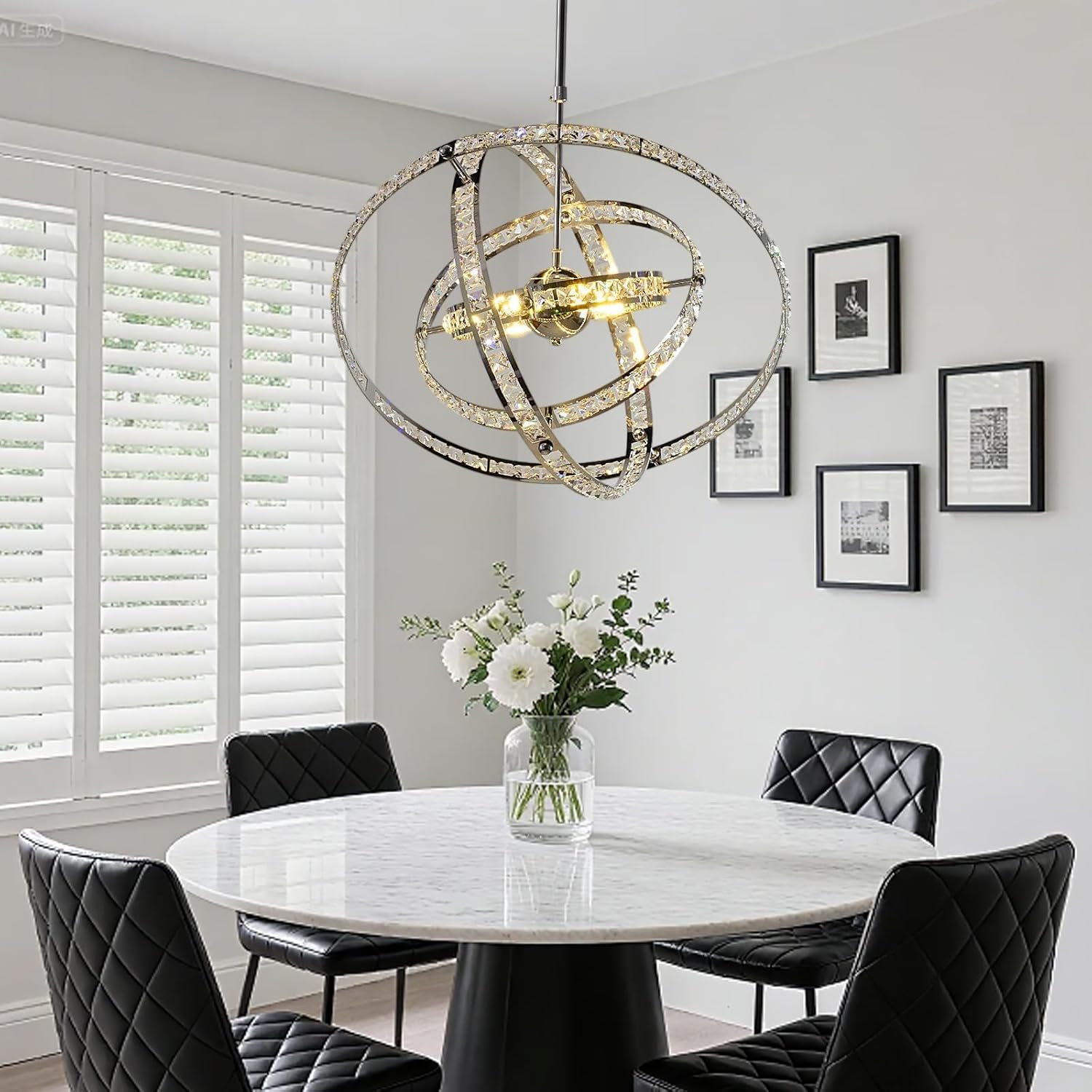 Crystal Chandeliers Modern Sphere Orb Chandelier Globe Cage Round Pendant Lights Fixtures Lighting Dining Room Contemporary Ceiling Light Adjustable Shape DIY Design D23.6 inches