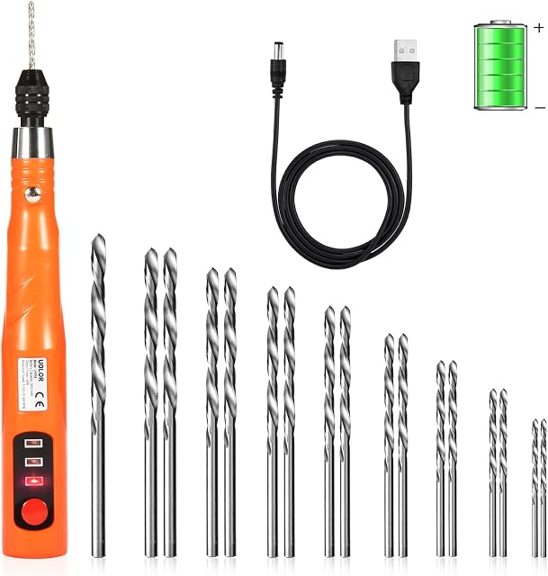 Uolor Electric Cordless USB Rechargable Hand Drill Kit for Jewelry Making, Pin Vise Set for Wood Resin Plastic Keychain Polymer Clay