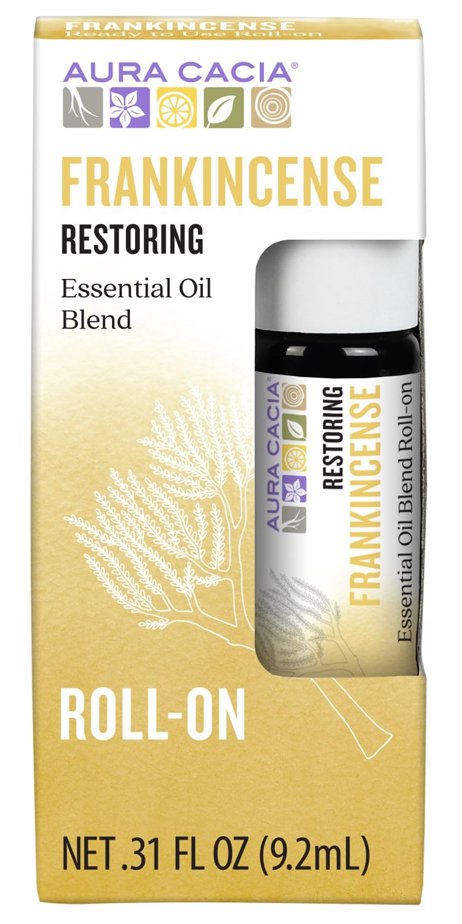 Aura Cacia Frankincense Roll-On | GC/MS Tested for Purity | 9.2ml (0.31 fl. oz.)