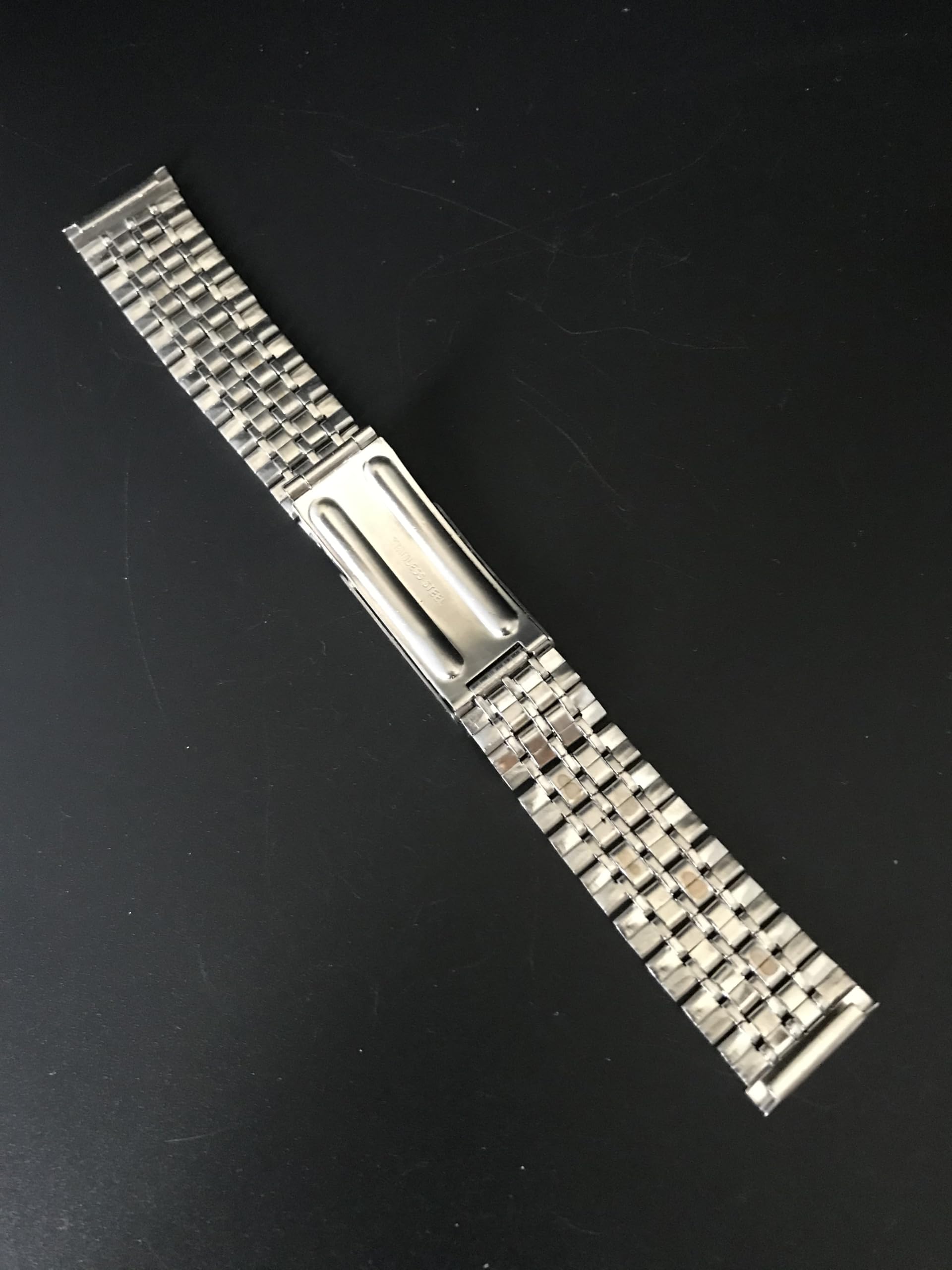 Bracelet de Montre en Acier Inoxydable Réglable 19 mm pour homme compatible avec Beads of Rice New Old Stock 1960 1970 - Bande Vintage Original Métallisé - Strap Bracelet Rétro