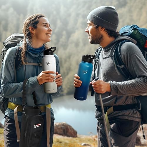 Miniatura 7 de NATURE PIONEOR Botellas de agua aisladas con pajilla, botella de agua de acero inoxidable de 243240 onzas con soporte, portadorfunda, reutilizable,