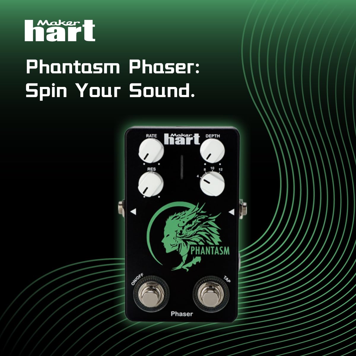 Maker hart PHANTASM/PHASER Pedale Phaser con TAP TEMPO – Phaser dinamico a 12 stadi, regolazione della velocità in tempo reale DSP ad alte prestazioni 4 manopole per pedale effetto chitarra tono