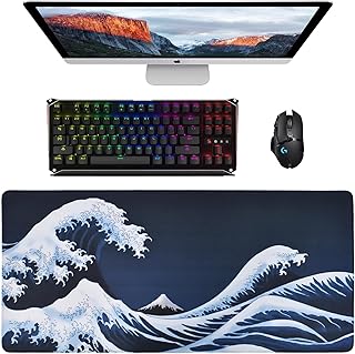 Large Mouse Mat, Black XXL Gaming Mouse Pad, Anti-Slip Rubber Base Keyboard Pad Table Mat, Wave Computer Keyboard Desk Mat for Gamer Office Work Home MacBook PC Laptop Desk, 900 * 400 * 3 mm