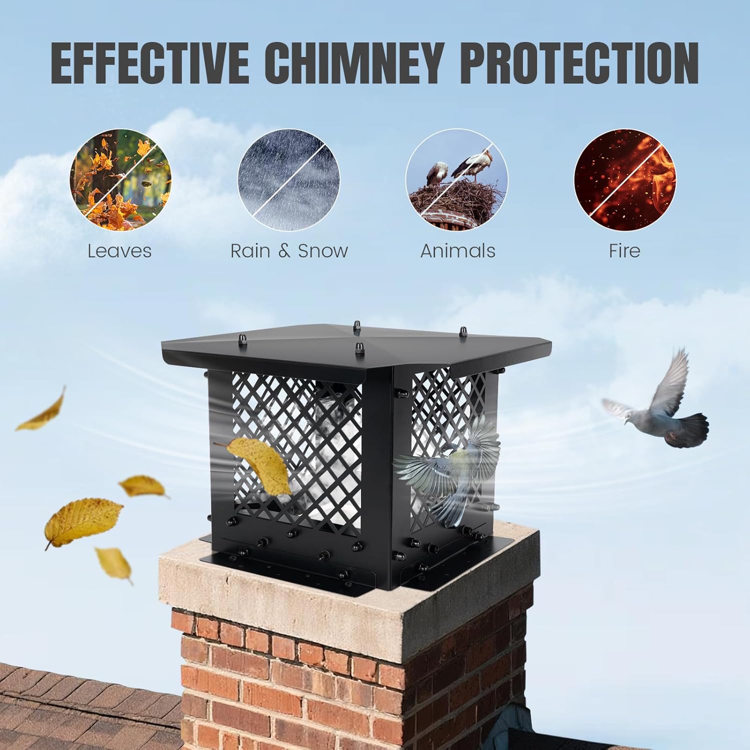 INNO STAGE Chimney Cap, 10"x10" Chimney Cover, Chimney Rain Caps, Fireplace Chimney Caps for Outside with Adjustable Metal Screws & Gloves