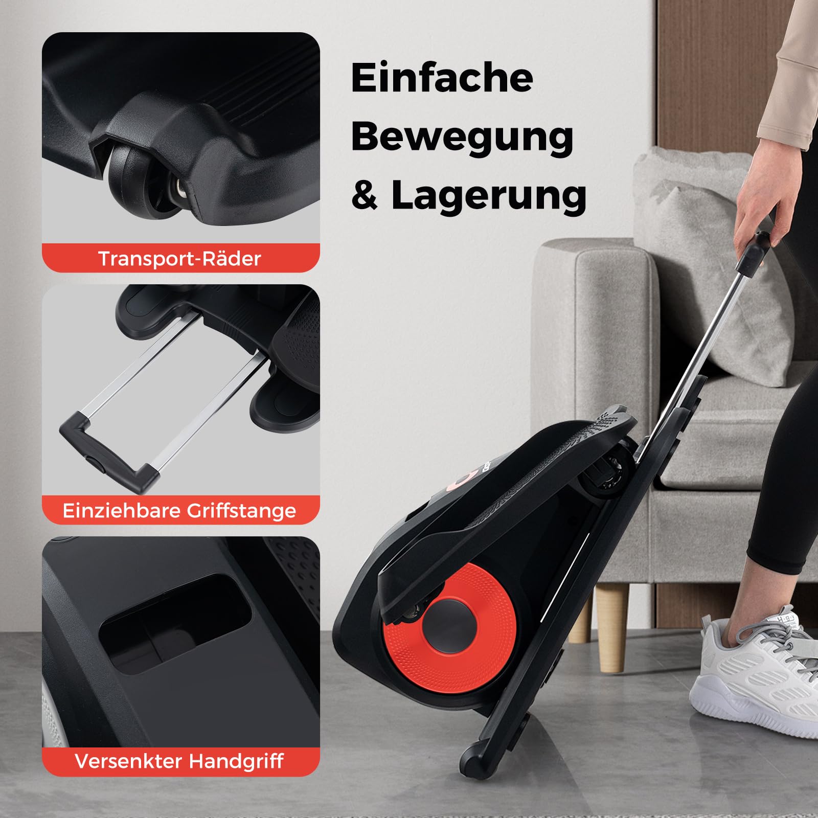 COSTWAY Ellipsentrainer unter den Schreibtisch, elektrischer Pedaltrainer mit Anzeigemonitor & Fernbedienung, Bewegungstrainer Stepper für Bewegung, Sitzende Pedal Exerciser für Zuhause Büro (Rot)