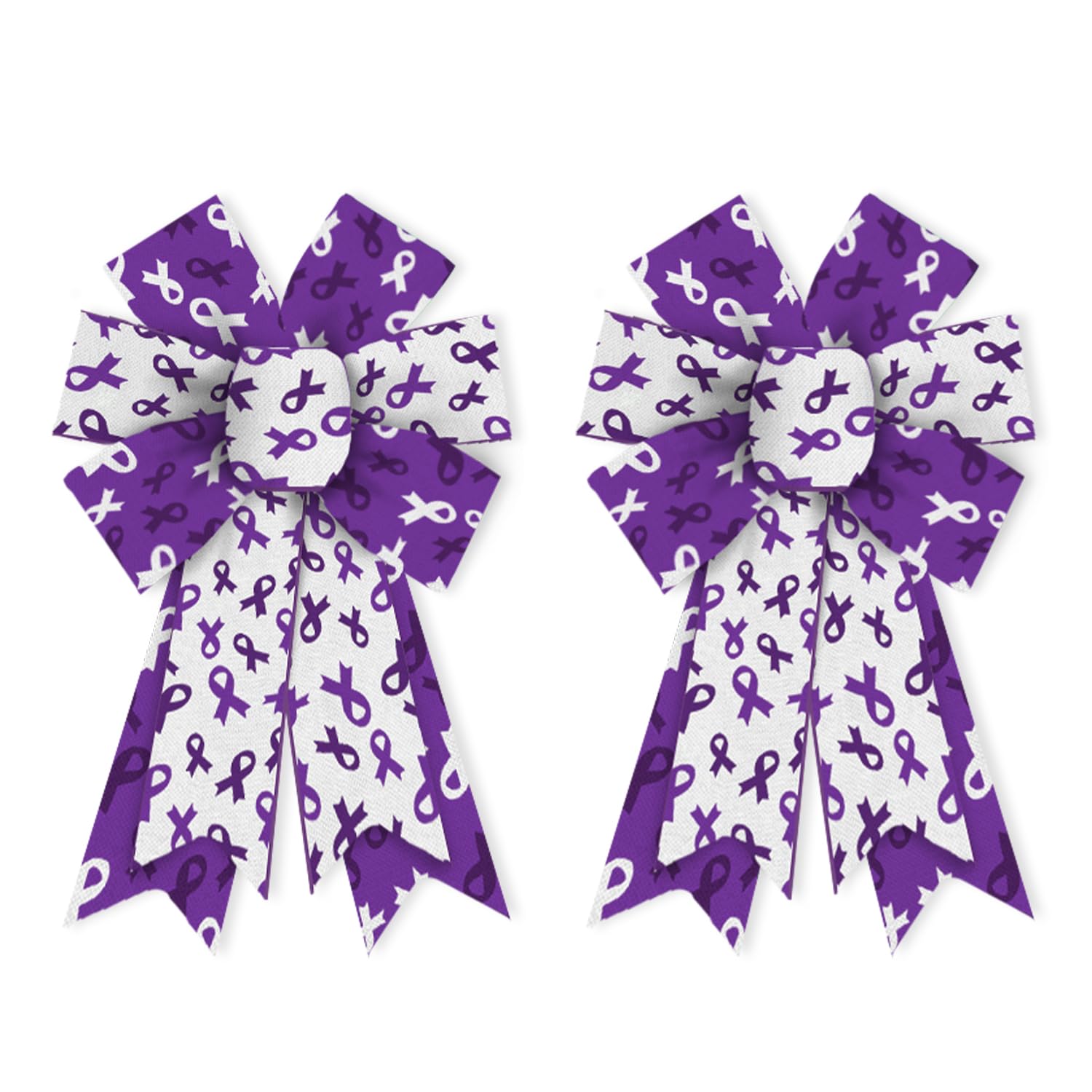 Estivaux 2 Pieces Pancreatic Cancer Awareness Bows for Wreath, Cancer Awareness Wreath Bows White Purple Burlap Bow Anti-Cancer Craft Bows for Front