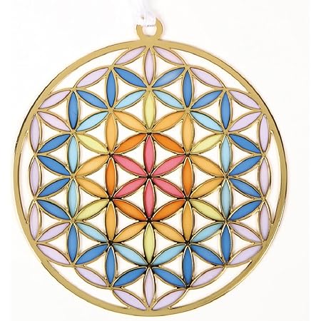 Amazon フラワー オブ ライフ ステンド グラス スタイル オーナメント 80mm オリジナル Flower Of Life 生命の花 神聖 幾何学模様 浄化 置物 オブジェ オンライン通販