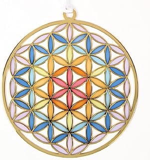 フラワー オブ ライフ ステンド グラス スタイル オーナメント 80mm オリジナル flower of life 生命の花 神聖幾何学模様 浄化