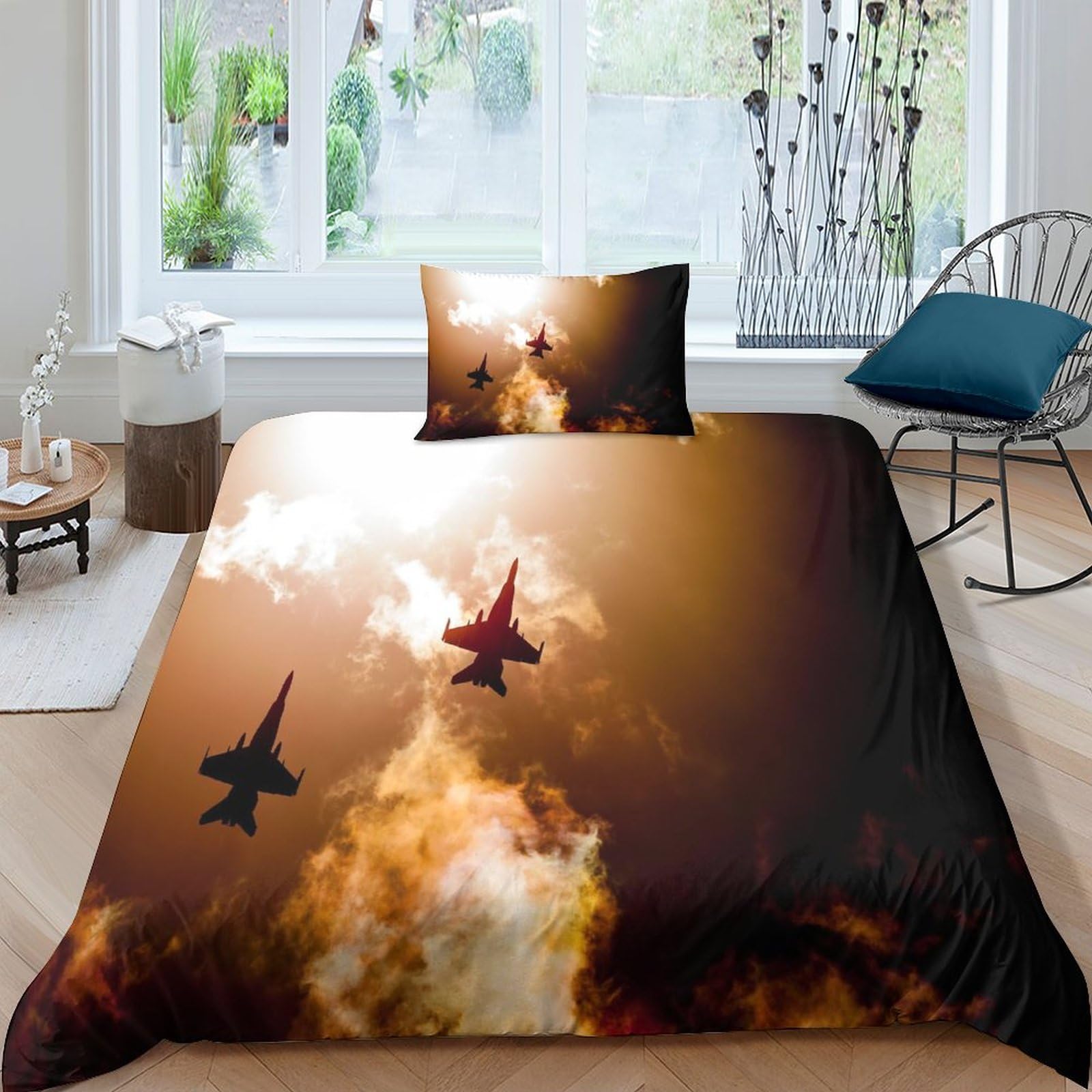 Juego de ropa de cama de avión para transformar el dormitorio juvenil en un cielo de 135x200 cm