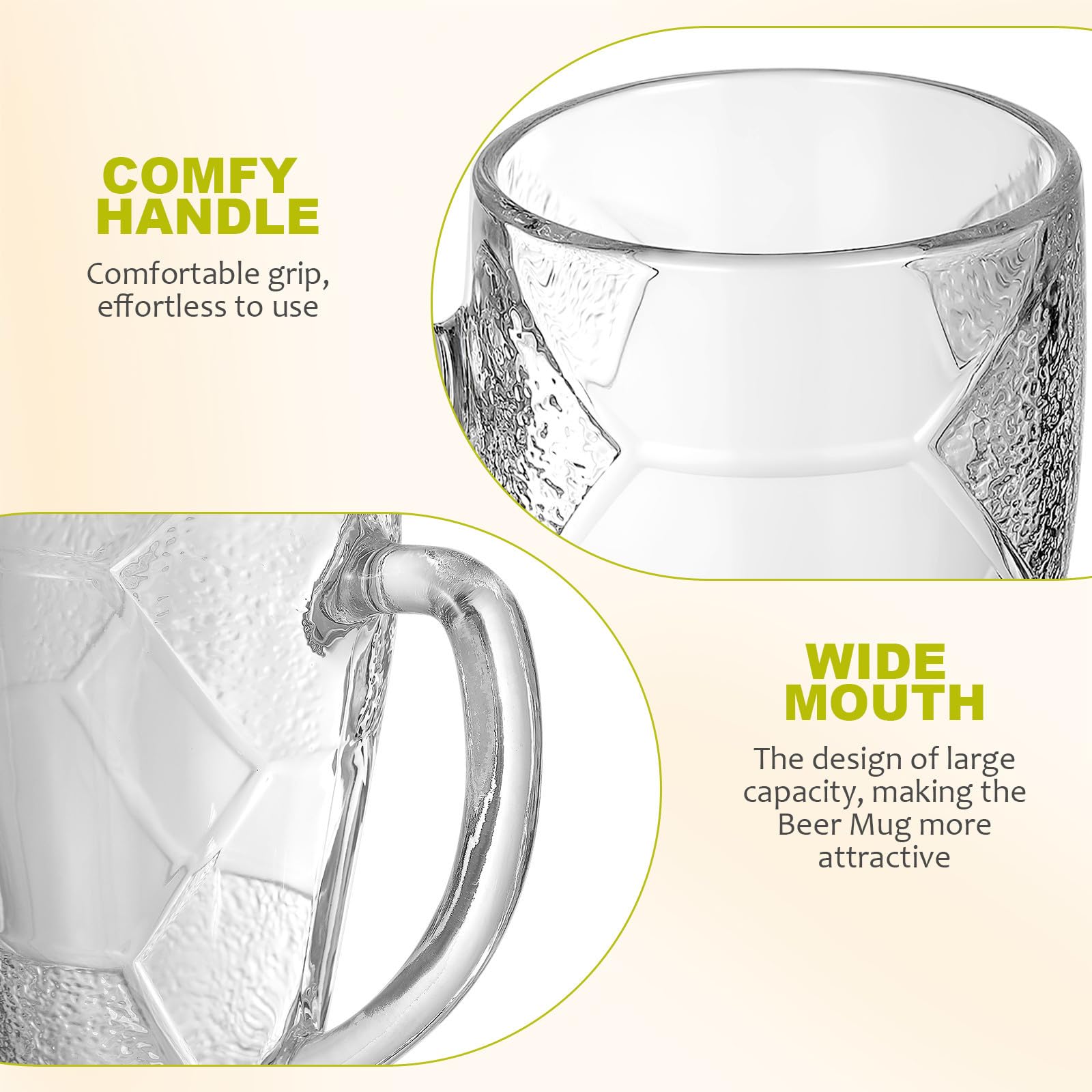 3 Stück Weltcup Bierglas 600ml aus Glas mit Henkel