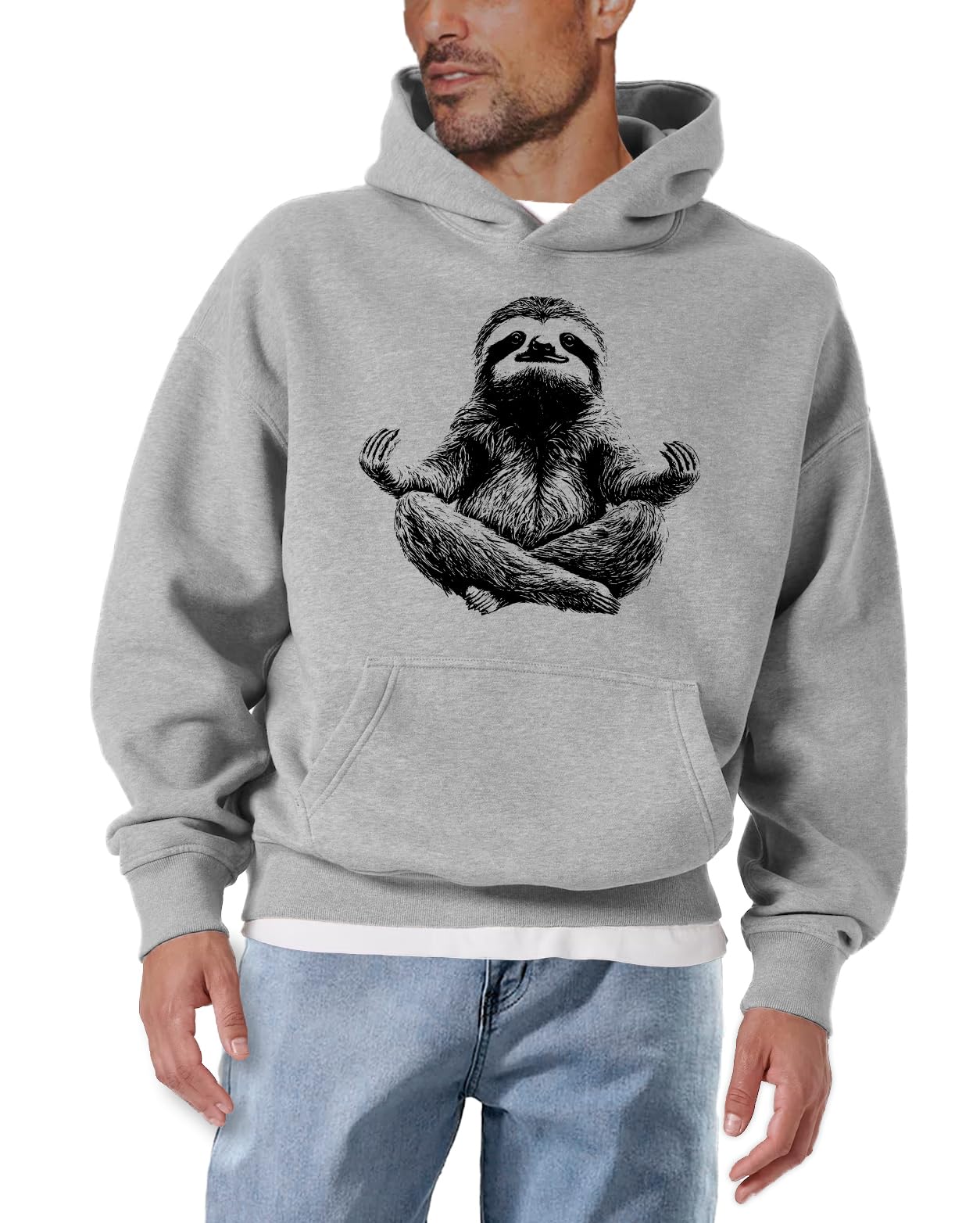MAKAYA bluza z kapturem męska z motywem leniwca zabawny hoodie joga zen medytacja