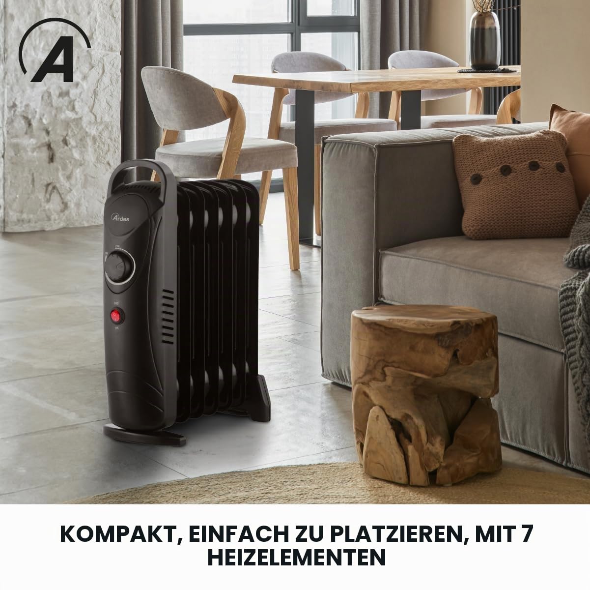 ARDES - AR4R07M2 OILO MINI2 800 W Mini-Elektro-Ölheizkörper, kompakter elektrischer Heizkörper mit geringem Verbrauch und Griff, leise elektrische Heizung zum Heizen von Badezimmern, Heimbüros