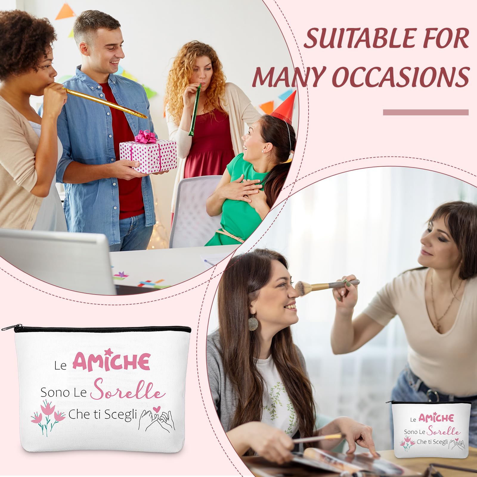 Weewooday Set Regalo per Migliore Amica e Sorella 1 Borsa per Cosmetici 1 Portachiavi dell'Amicizia con Ciondolo a Forma di Fiore Pochette per Trucchi Borsa Toilette Beauty Case per Compleanno