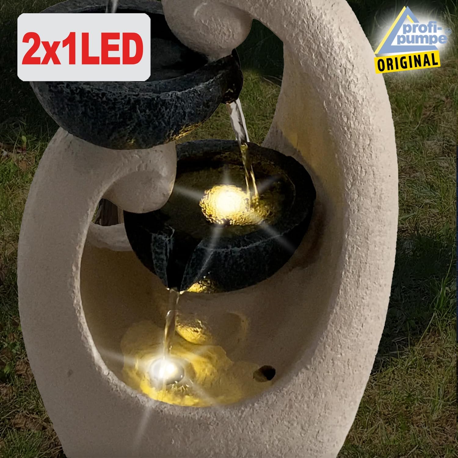Fontaine Solaire « BAUMSTUMPF & TONKRÜGE-3 » avec Batterie Li-ION et éclairage LED (Fontaine Solaire Harmonie Source)
