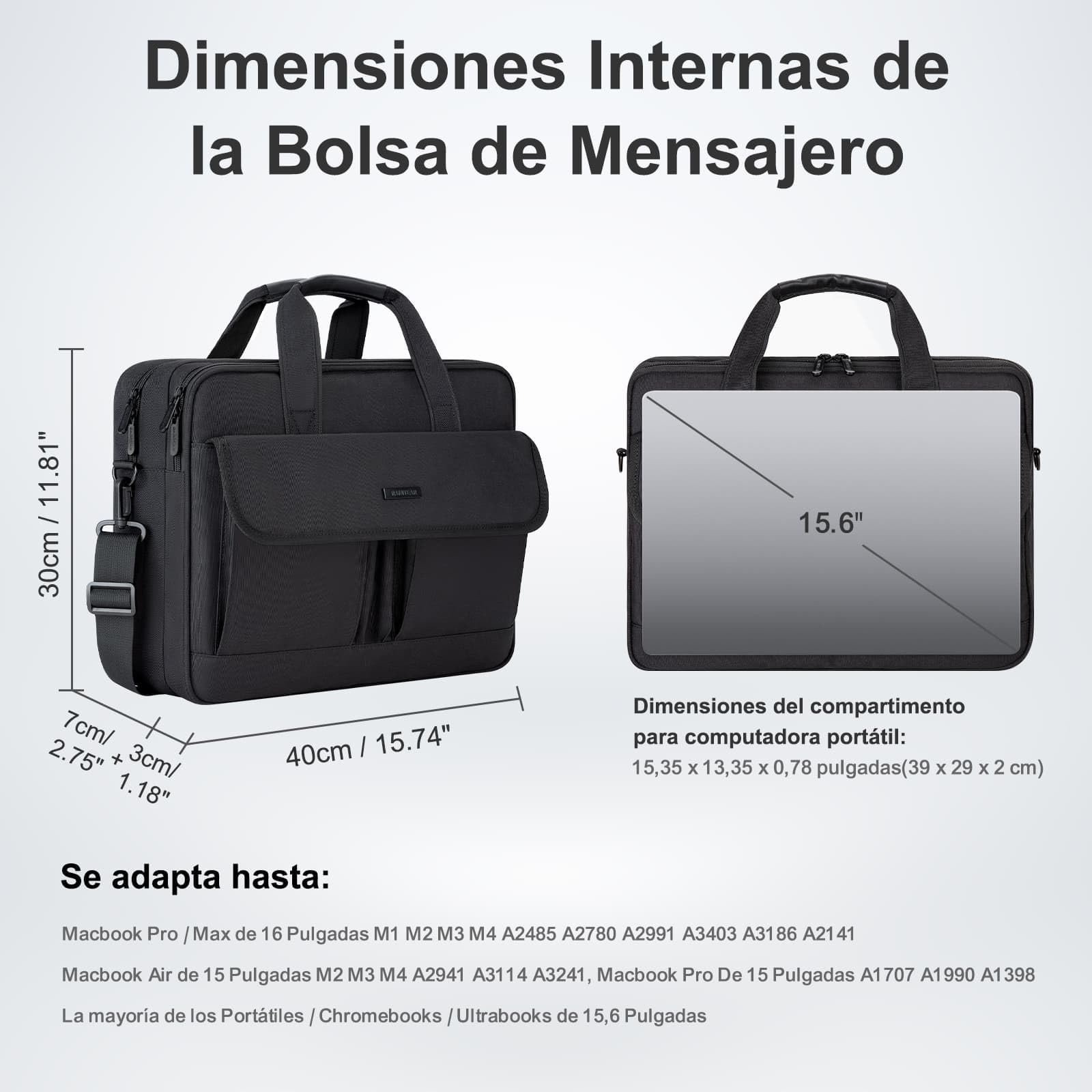 RAINYEAR Bolsa de ordenador multifuncional para portátil de 15,6 pulgadas, 16 pulgadas Macbook Pro/Max, resistente al desgarro Messenger Bolsa de hombro para los hombres, de gran capacidad maletín