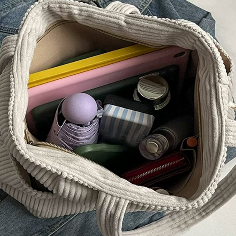 Bolso tote de pana para mujer con estampado de ovillos de lana miniatura 6