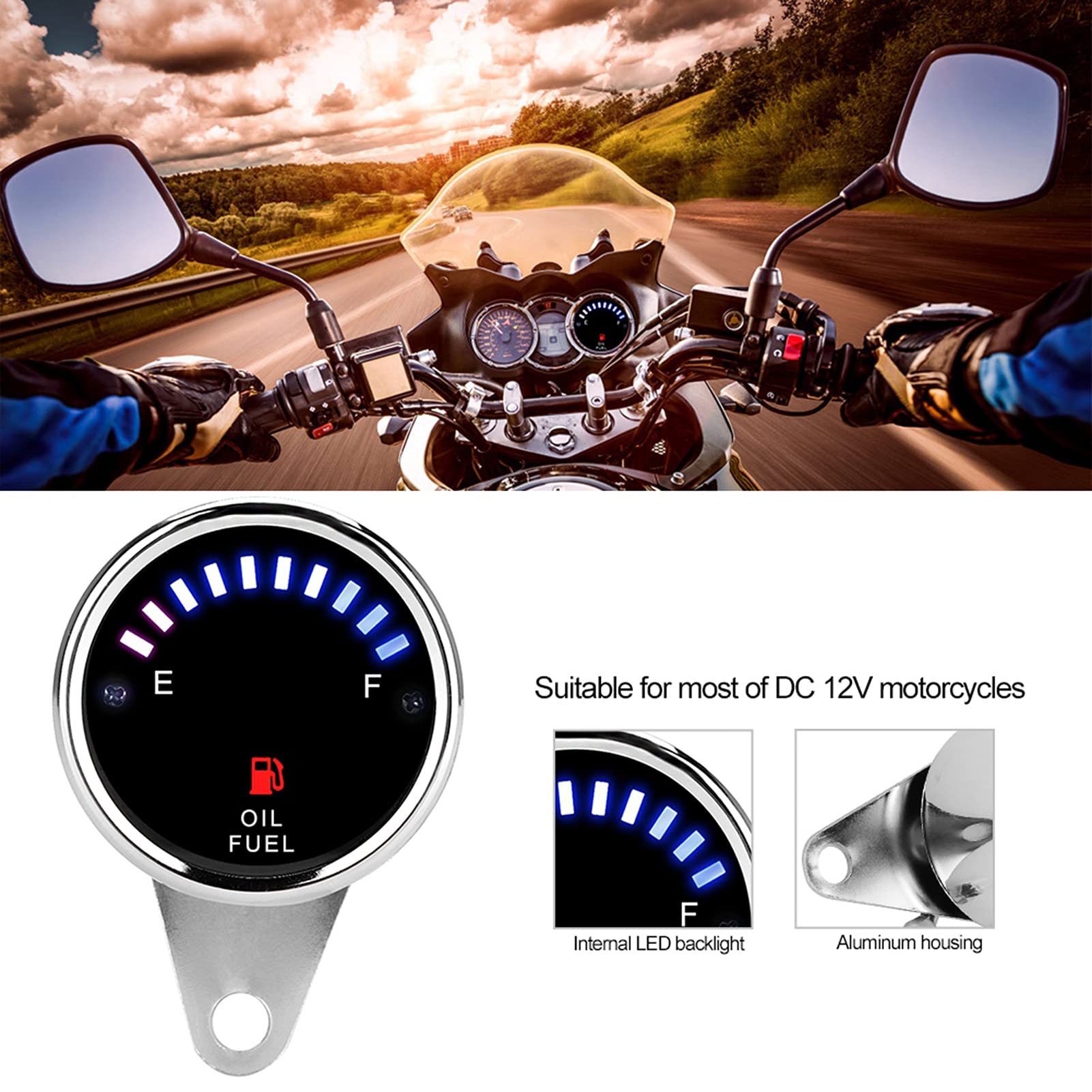 Pour Jauge De Carbur Moto - Jauge électrique En Aluminium Argenté DC 2V Avec Affichage LED l Pour ures Et Motos - Compteur Précis Et Pour e Expérience De Conduite imale